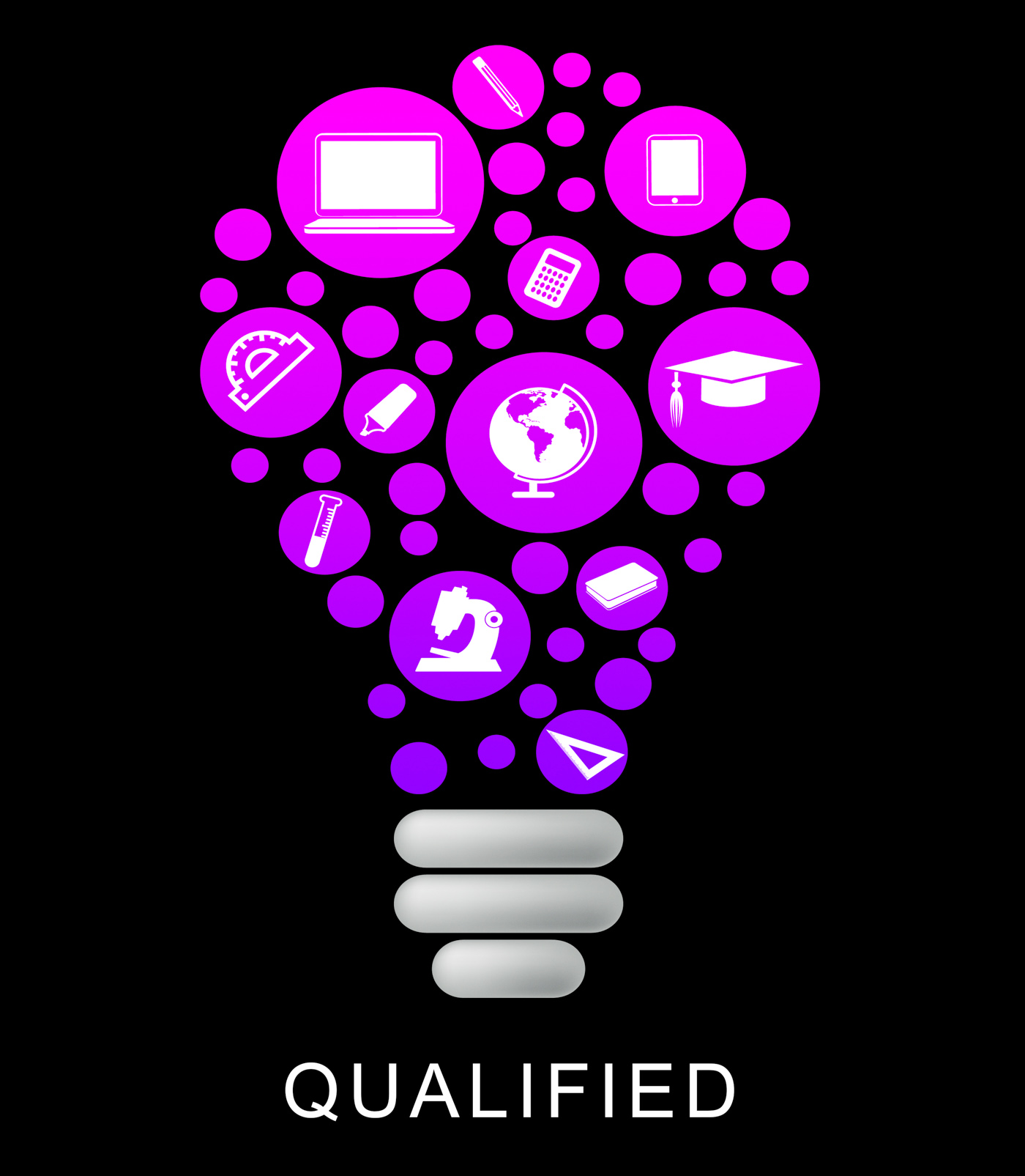 Qualified lightbulb represents proficient qualifications and skilful photo