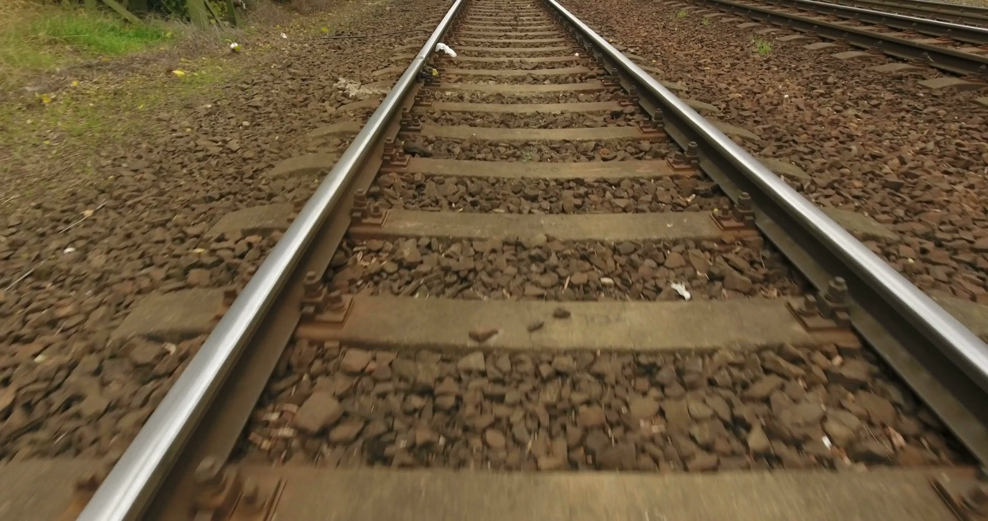 Camera over railway tracks, first person view Stock Video Footage ...