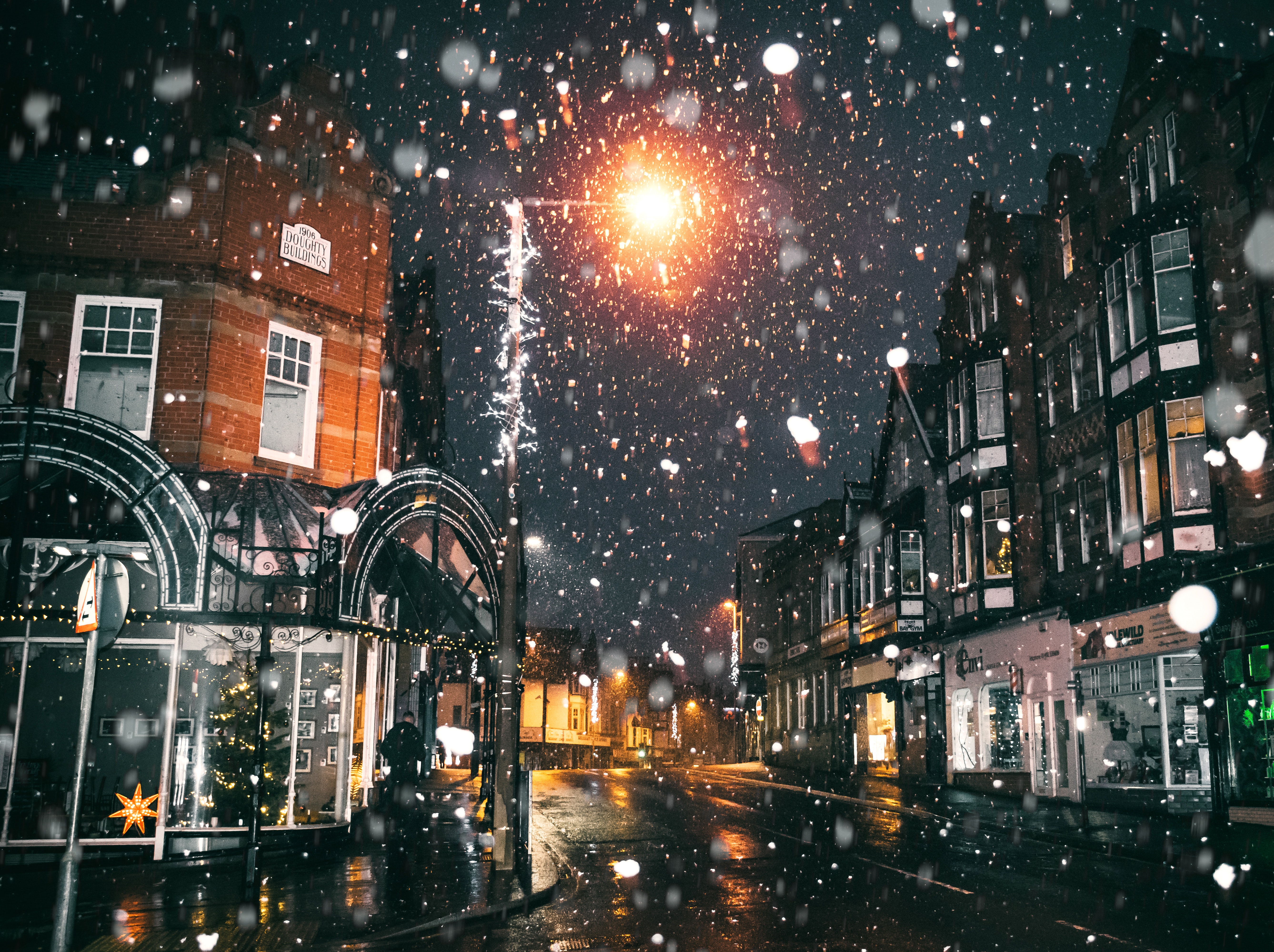 Rain of snow in town painting photo