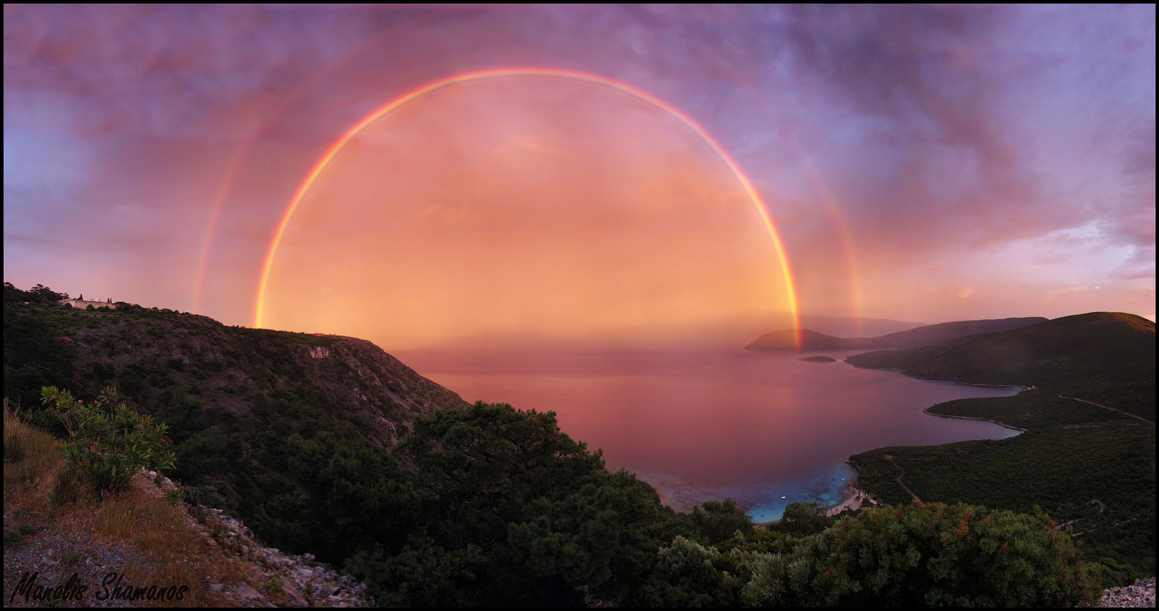 A Double Red Rainbow at Sunset | Samos, Sunset and Small island