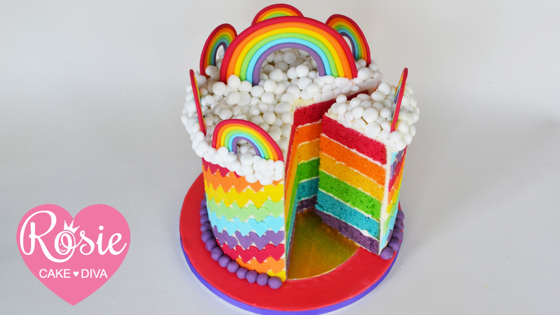 How to make a Rainbow Layer Cake - Layering and stacking a cake with ...
