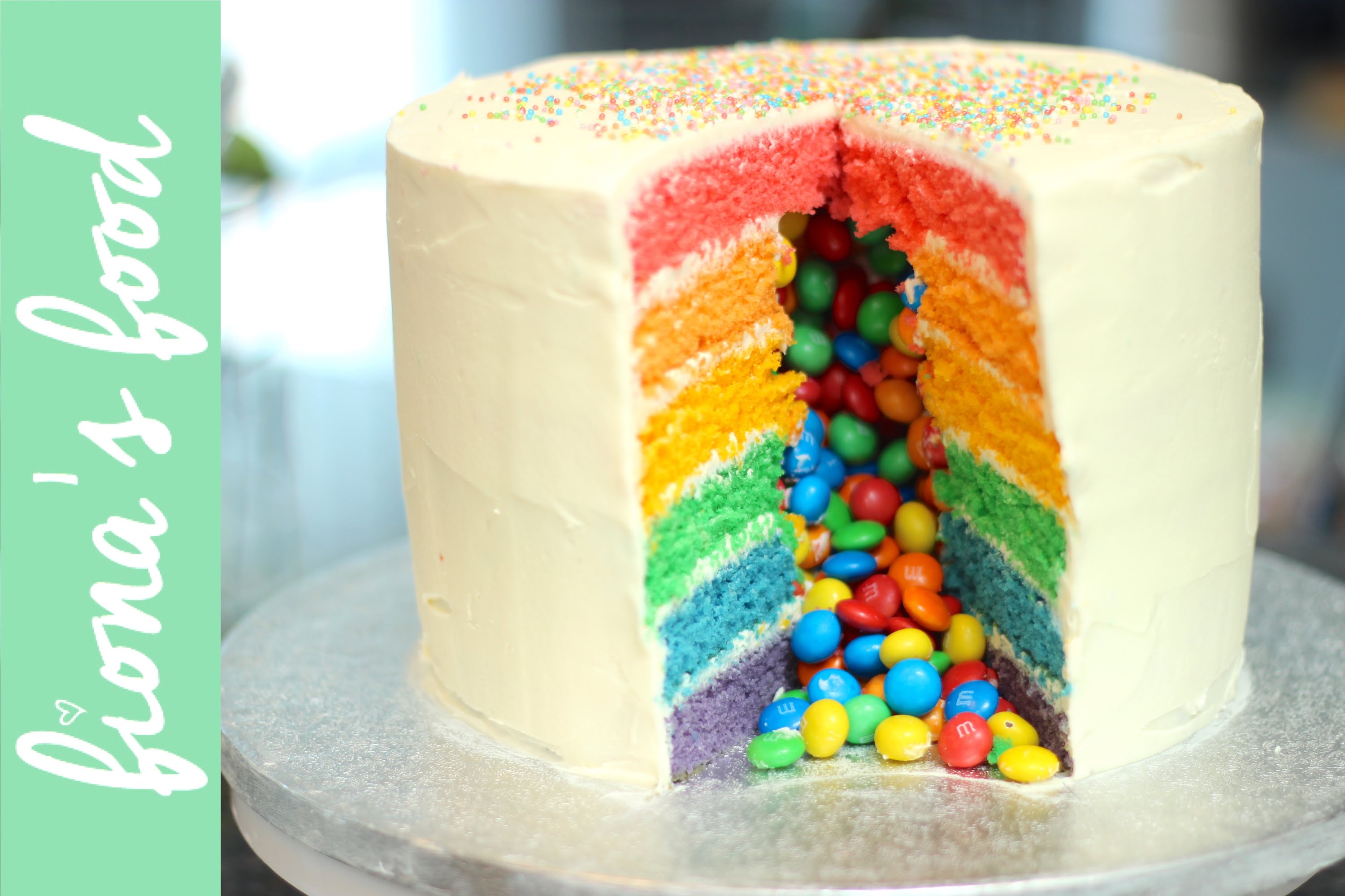 Rainbow Piñata Cake Recipe | fiona's food - YouTube