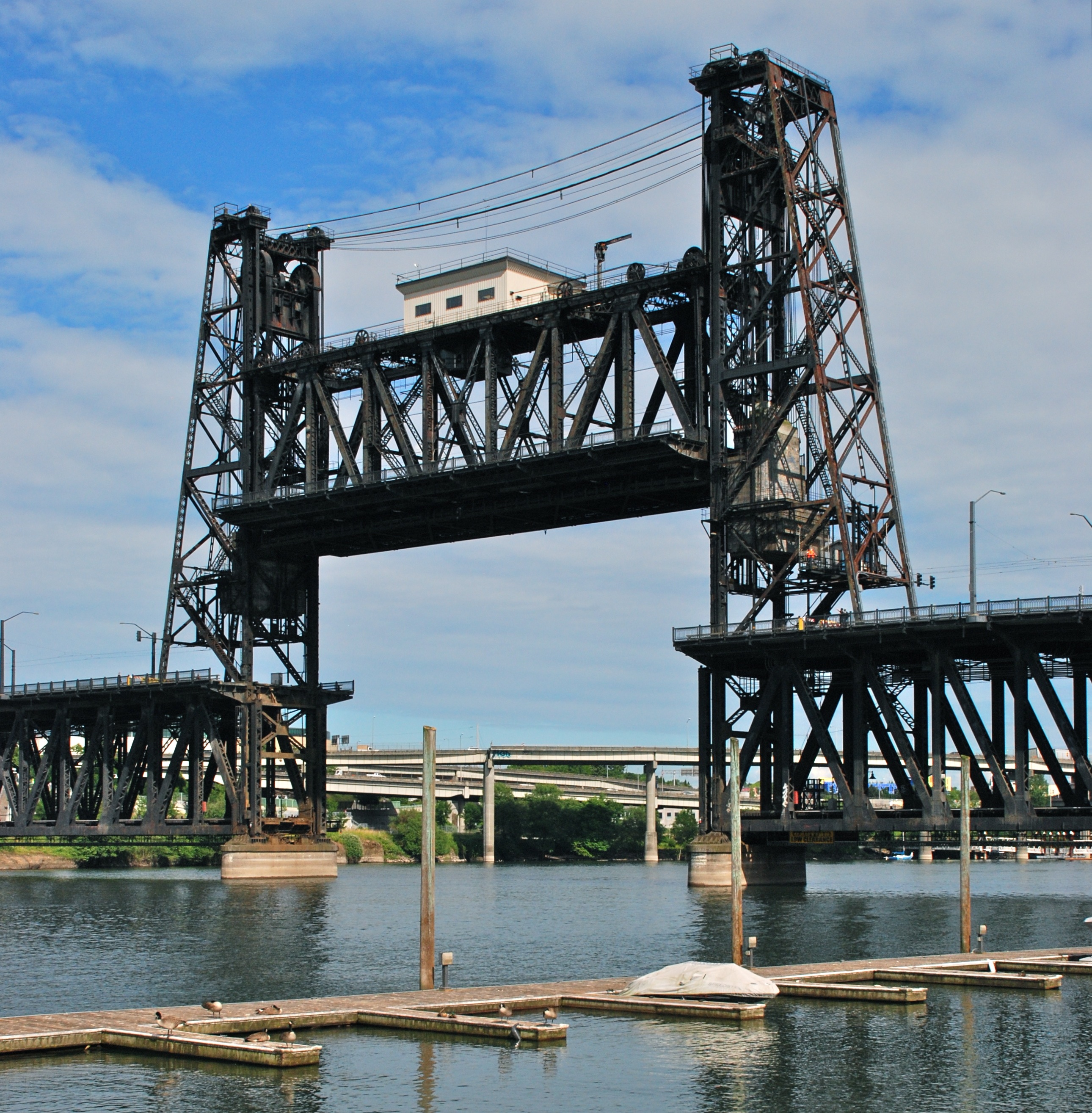 File:Portland Steel Bridge with lift span raised - viewed from west ...