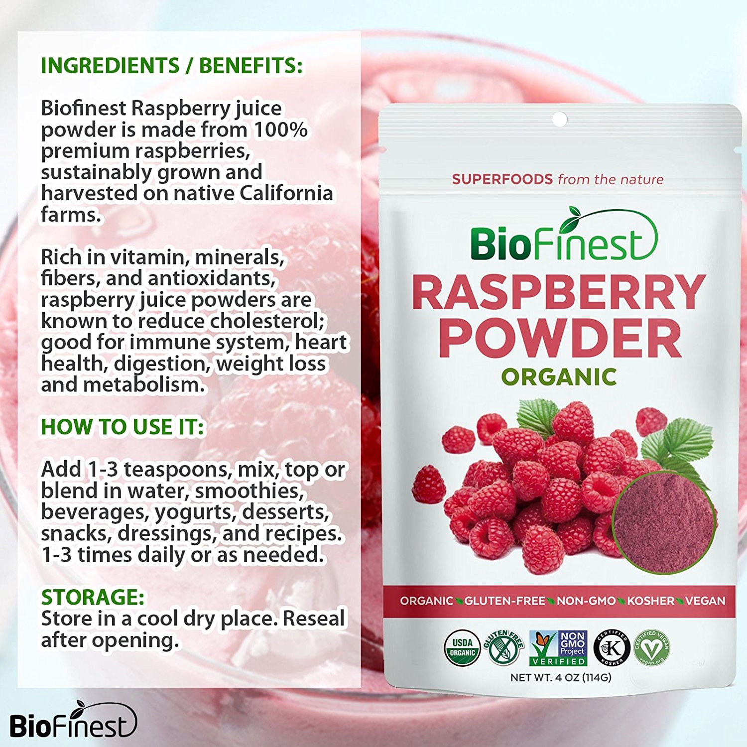 Amazon.com: Biofinest Raspberry Juice Powder - 100% Pure Freeze ...