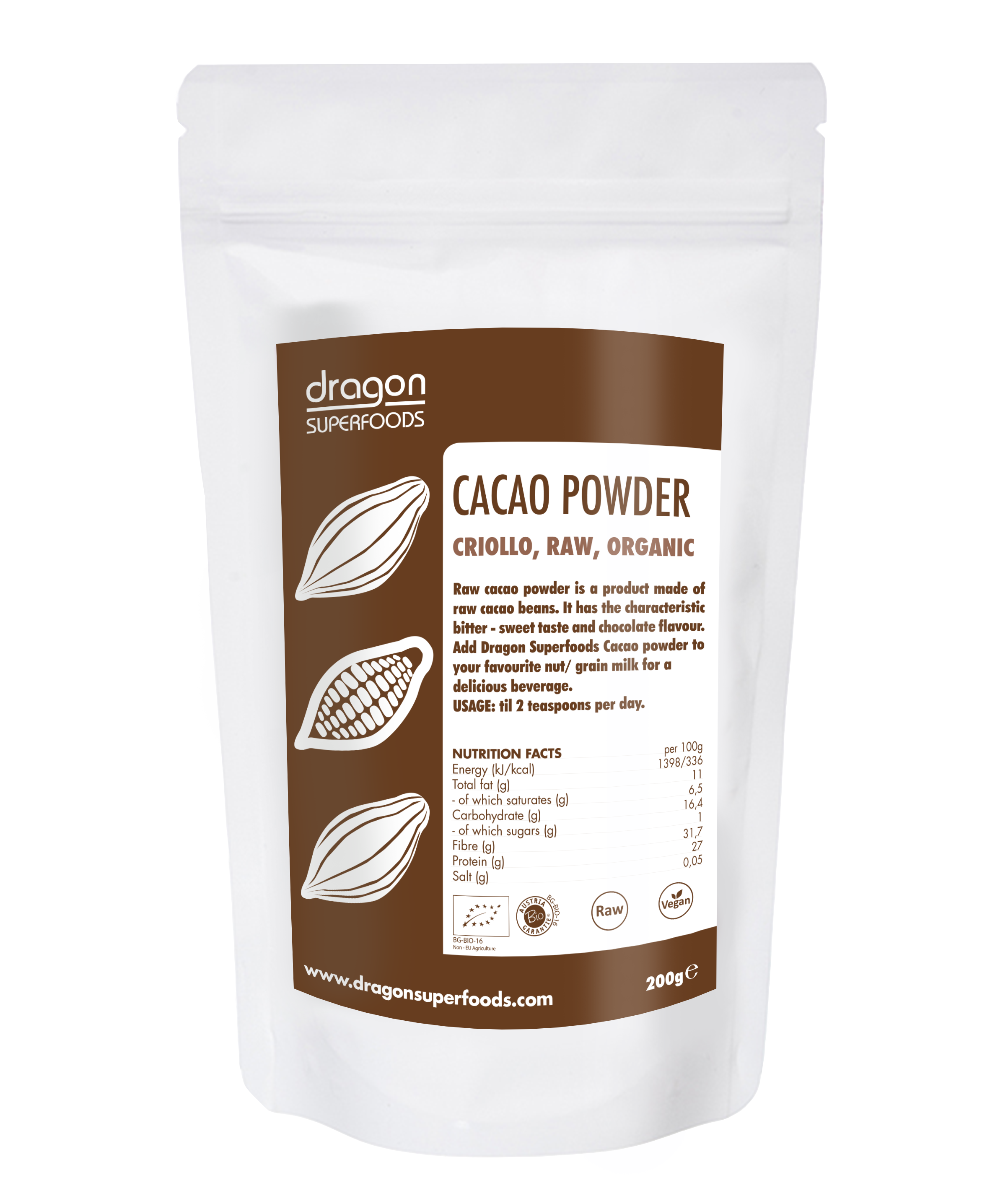 Cacao powder, Criollo, raw DE | DRAGON SUPERFOODS