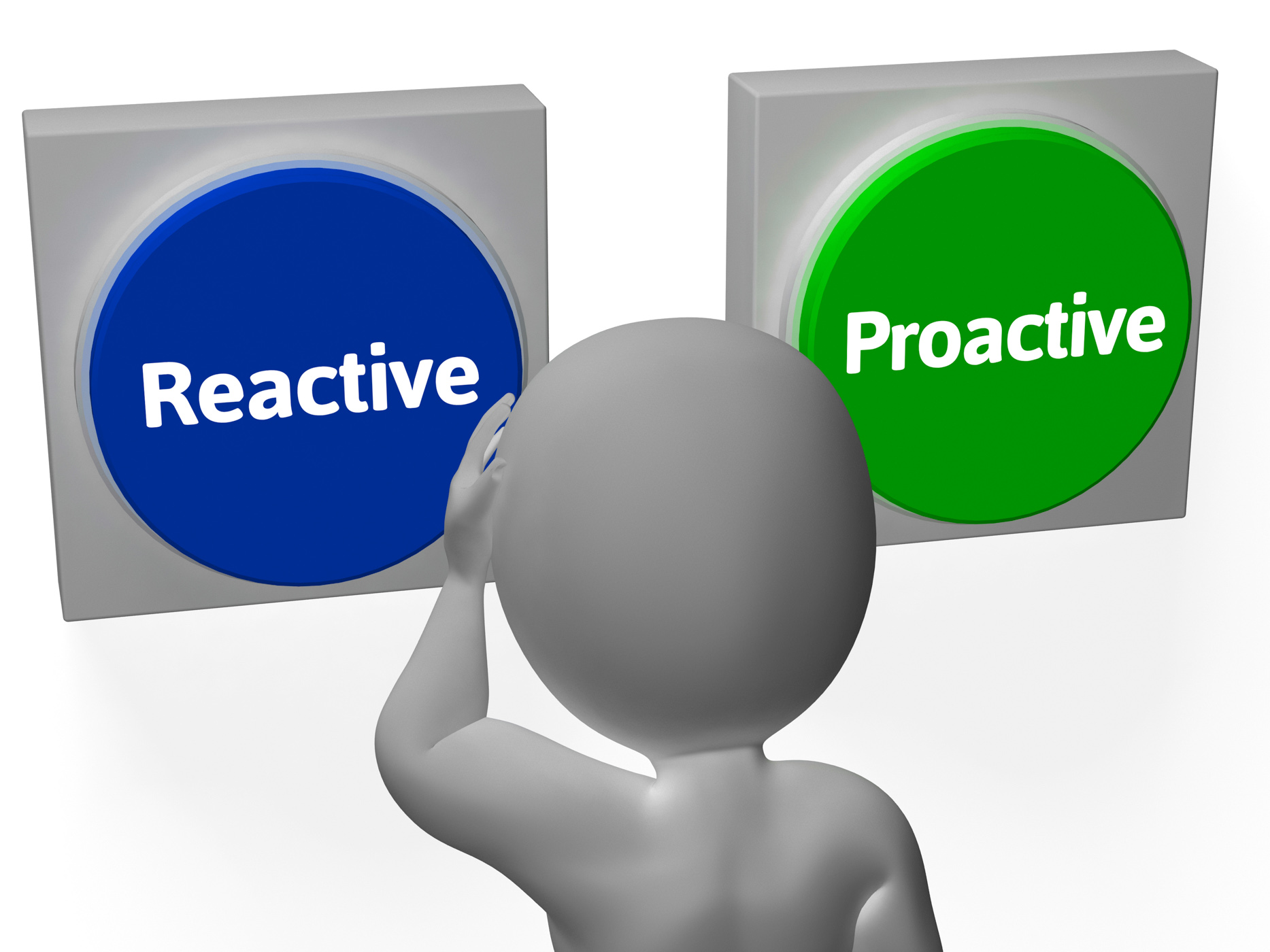 Reactive proactive buttons show taking charge or inaction photo