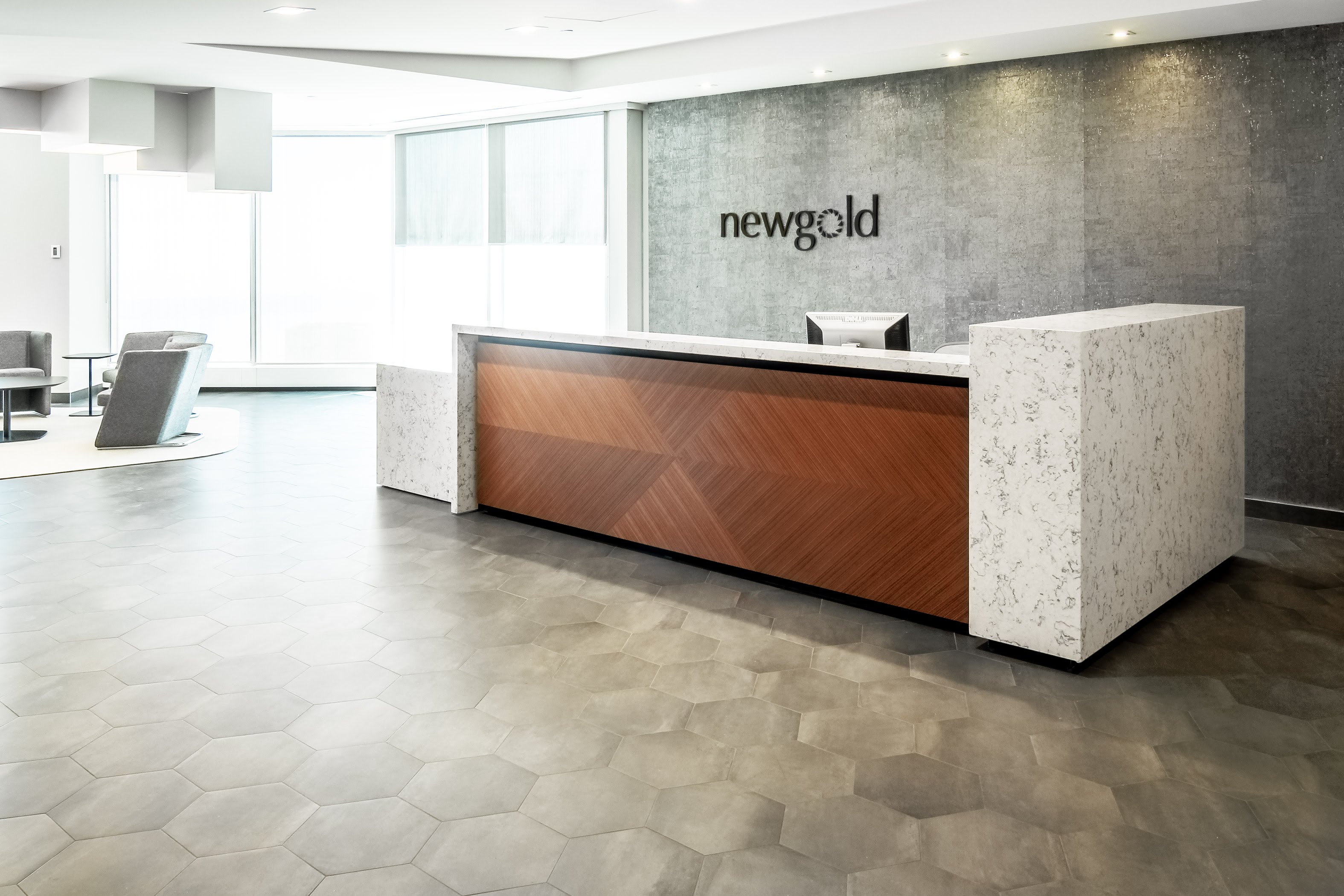 Custom White Quartz Corporate Office Reception Desk | New Gold Inc ...