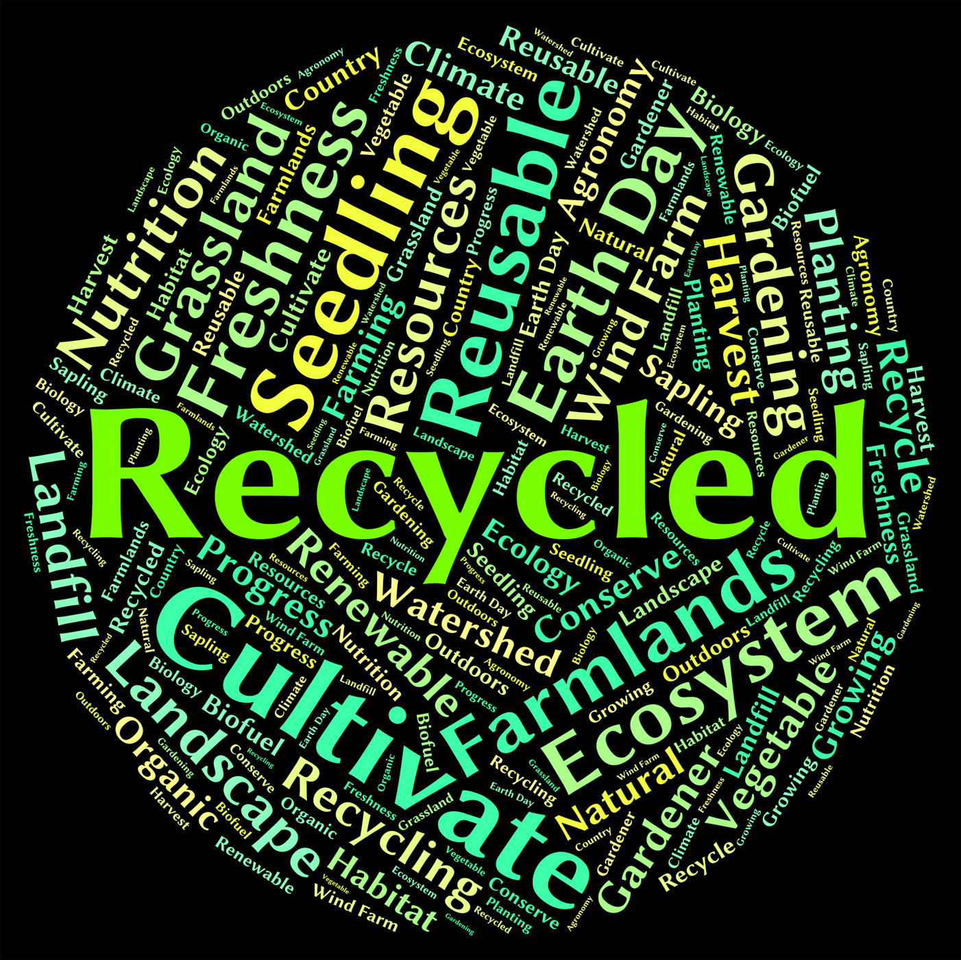 Recycled word shows earth friendly and environmentally photo