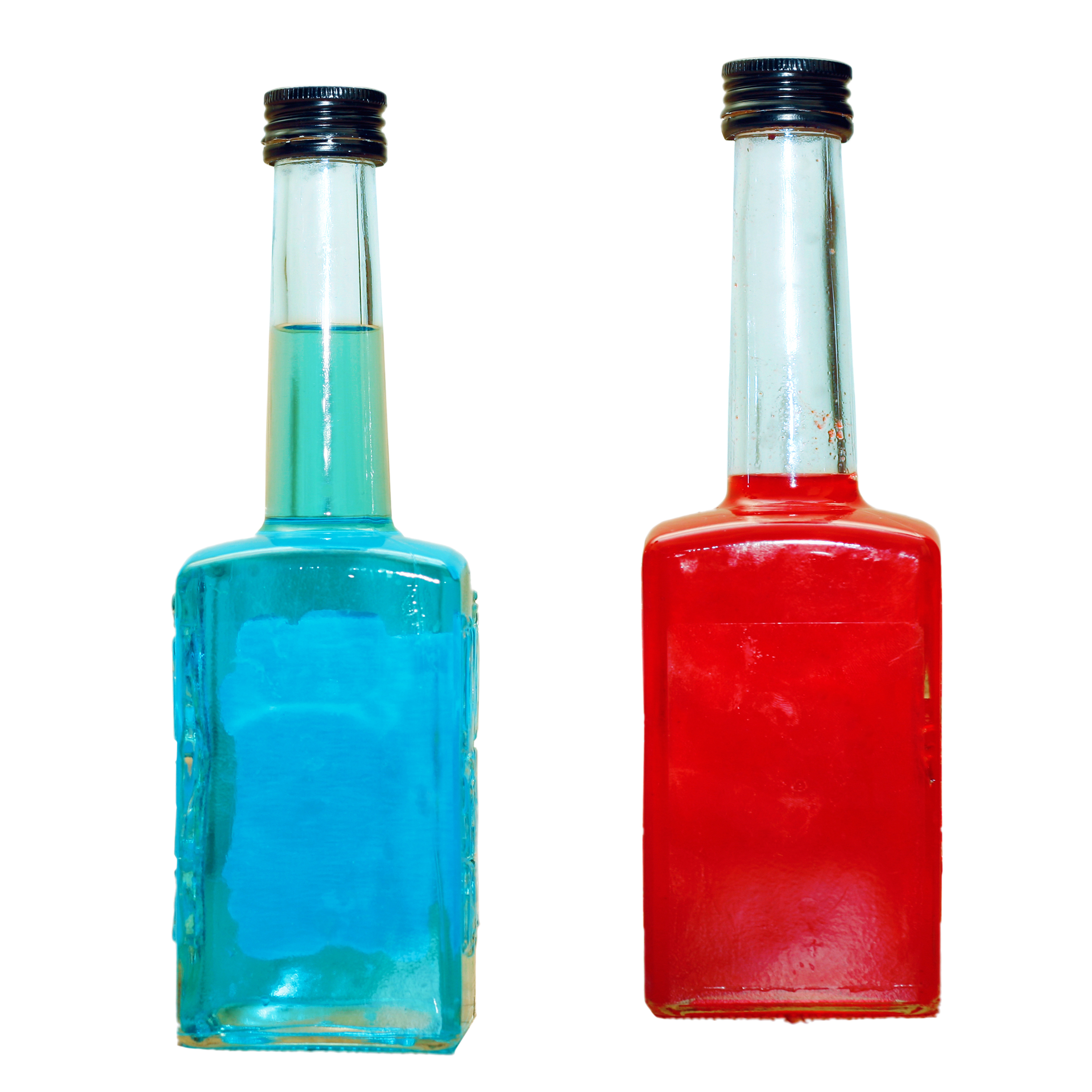Red and blue bottles photo