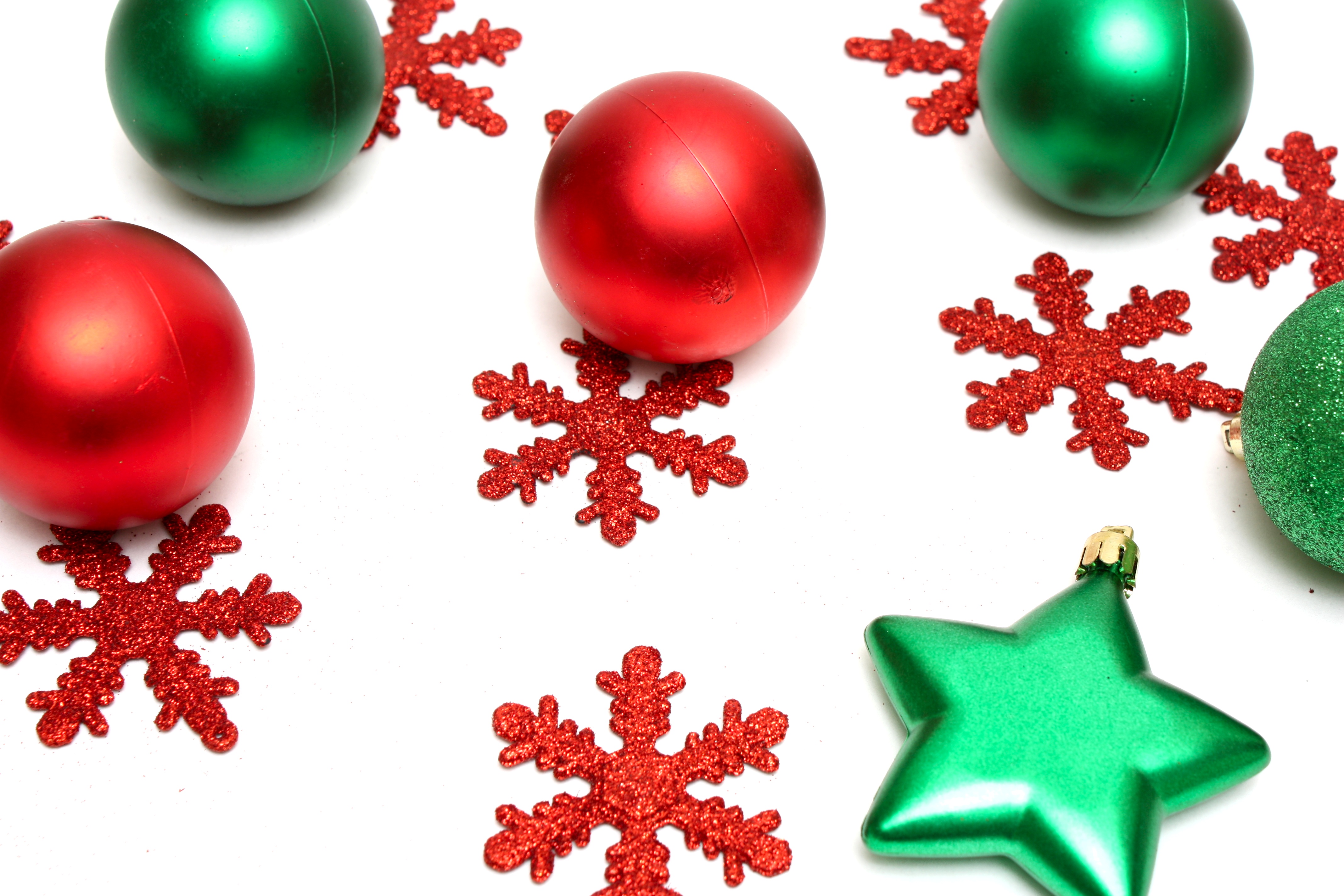 Red and green christmas ornaments photo