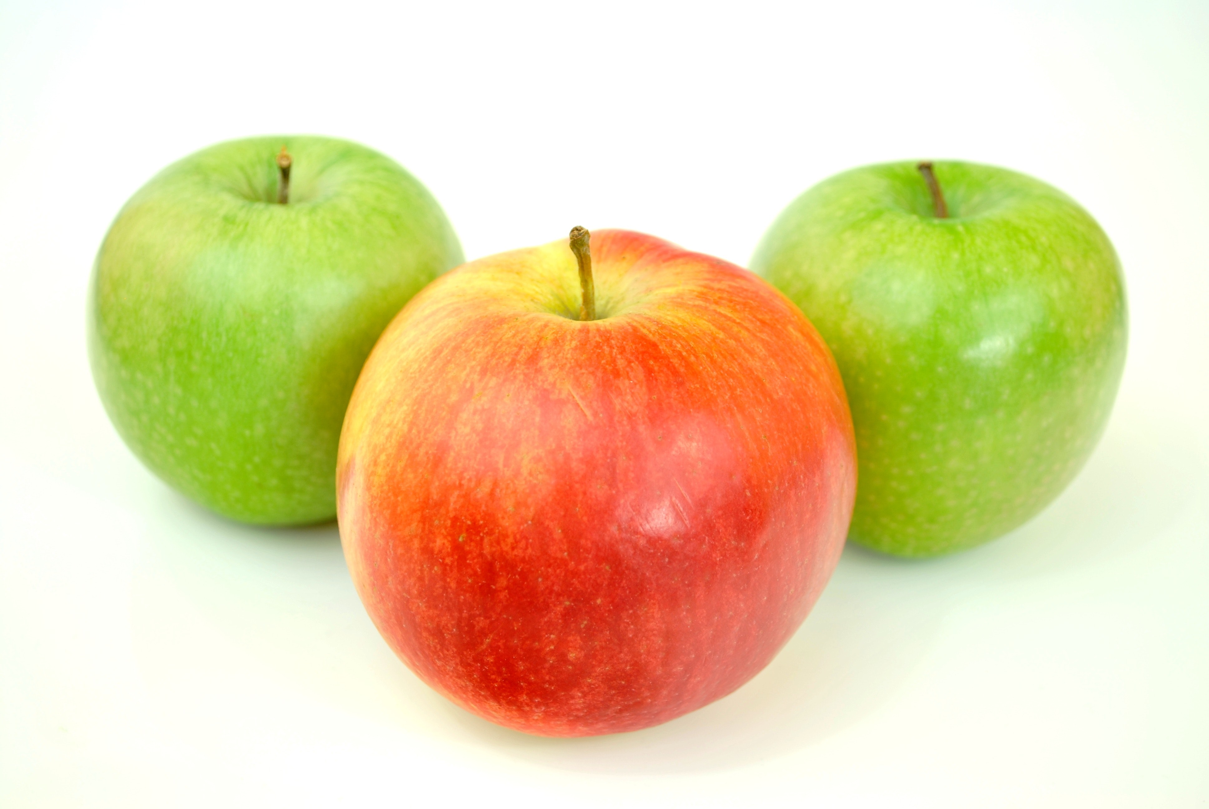 Red apple with two green apples photo