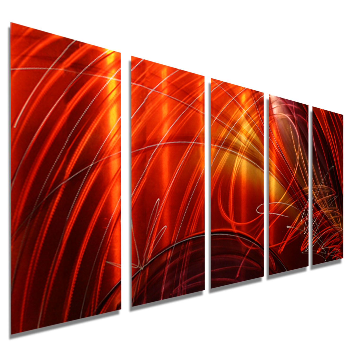 Ruby Sky - Red, Gold and Purple Metal Wall Art - 5 Panel Wall Décor ...