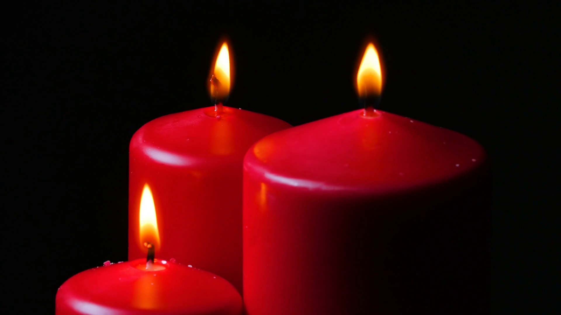 Macro Close Up 3 Lit Red Candles Rotating Around Black Background 2 ...