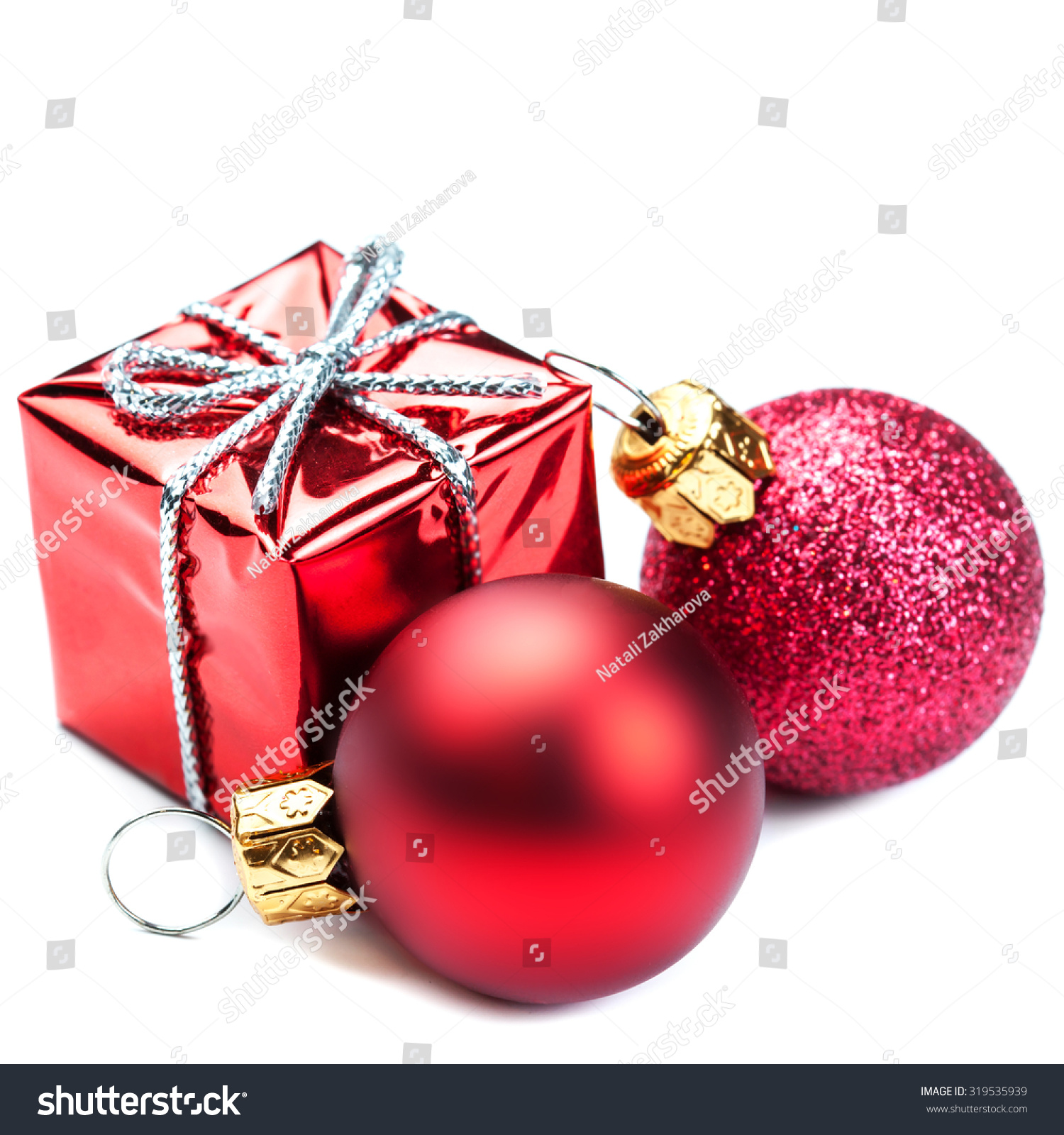 Christmas Ornaments Red Gift Box Balls Stock Photo 319535939 ...