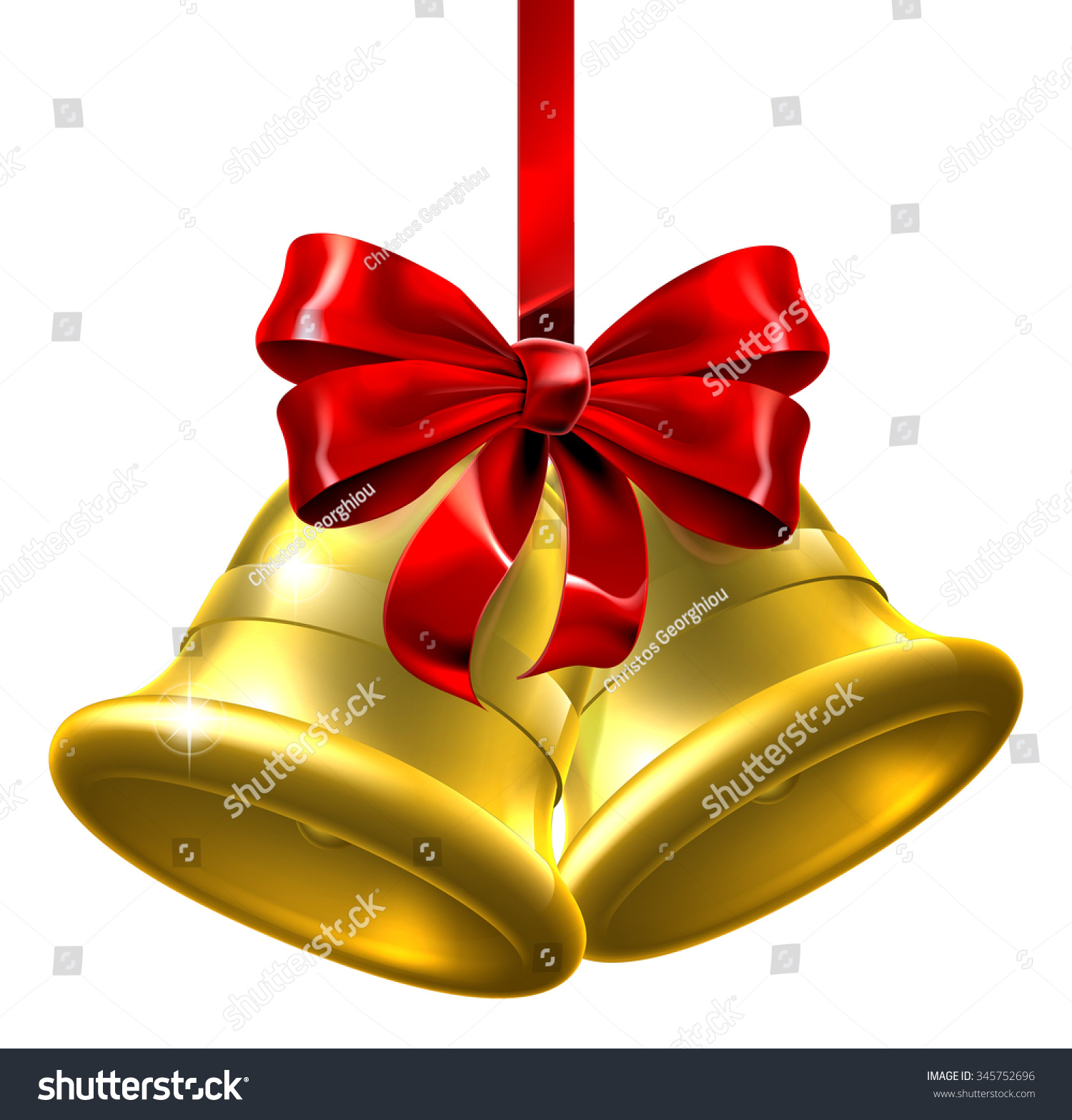Illustration Pair Gold Christmas Bells Wiith Stock Vector 345752696 ...