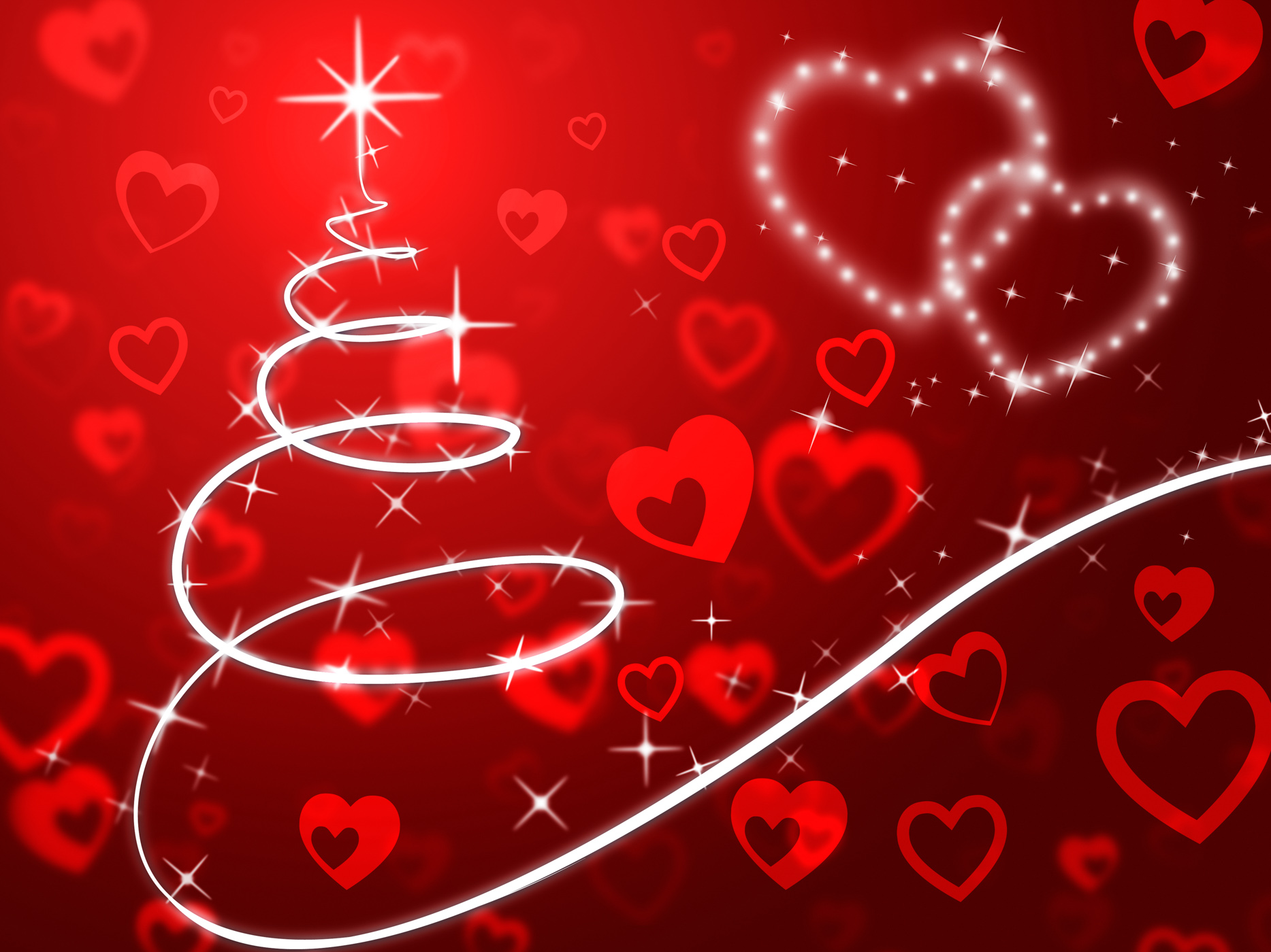 Red christmas tree background shows holidays and love photo