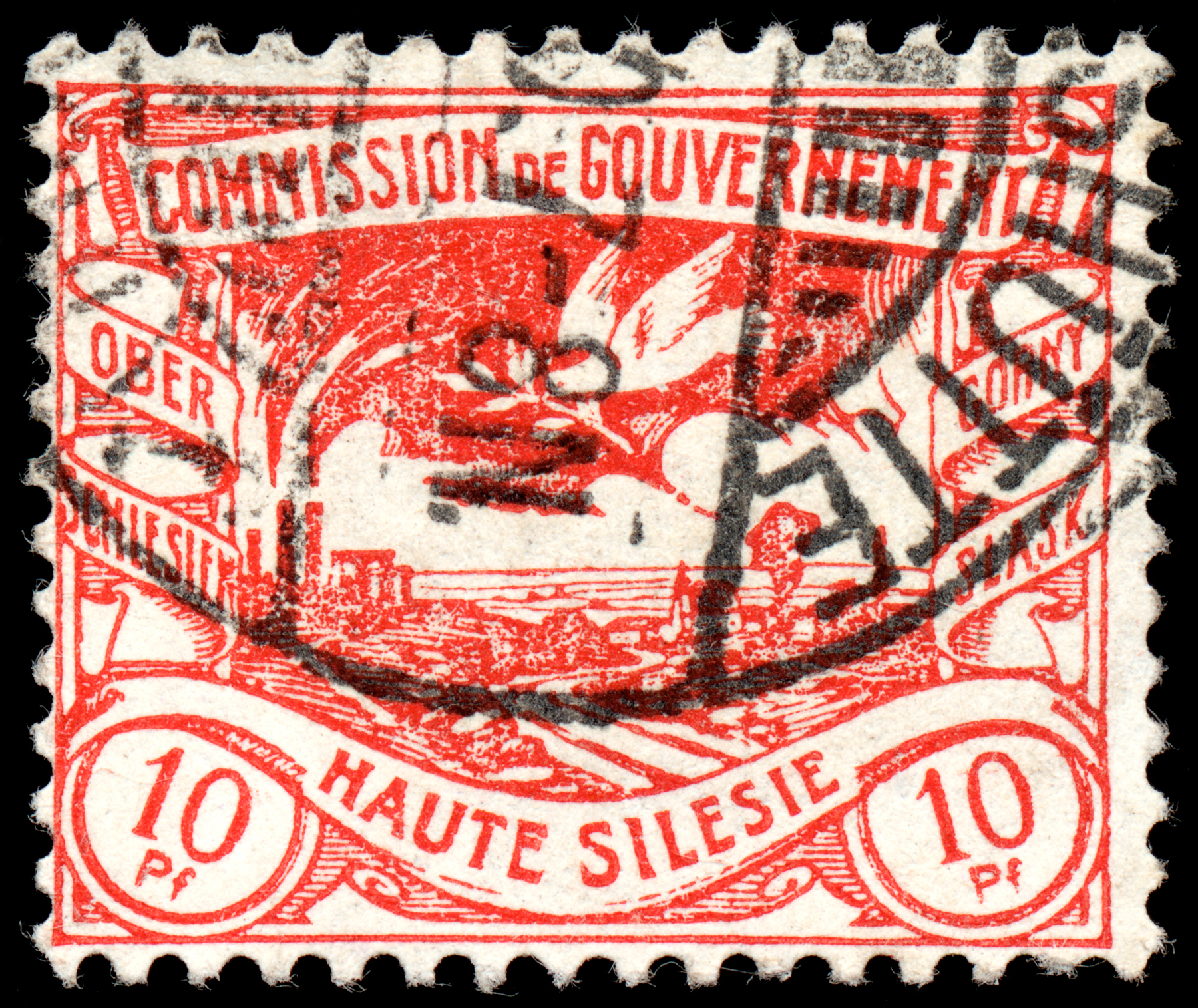 Red coal mine and pigeon stamp photo