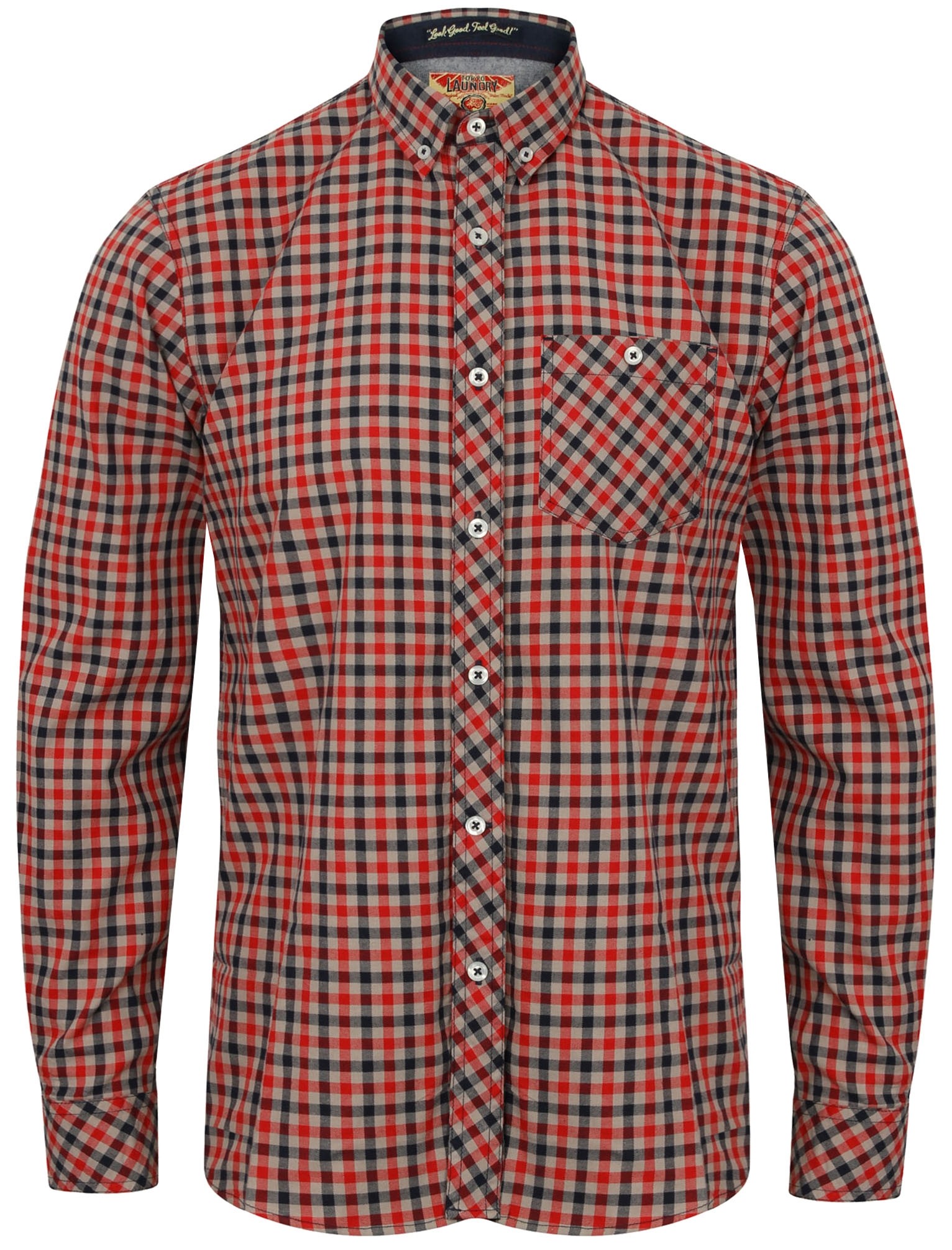 Montpellier Checked Long Sleeve Cotton Shirt in Rio Red - Tokyo ...