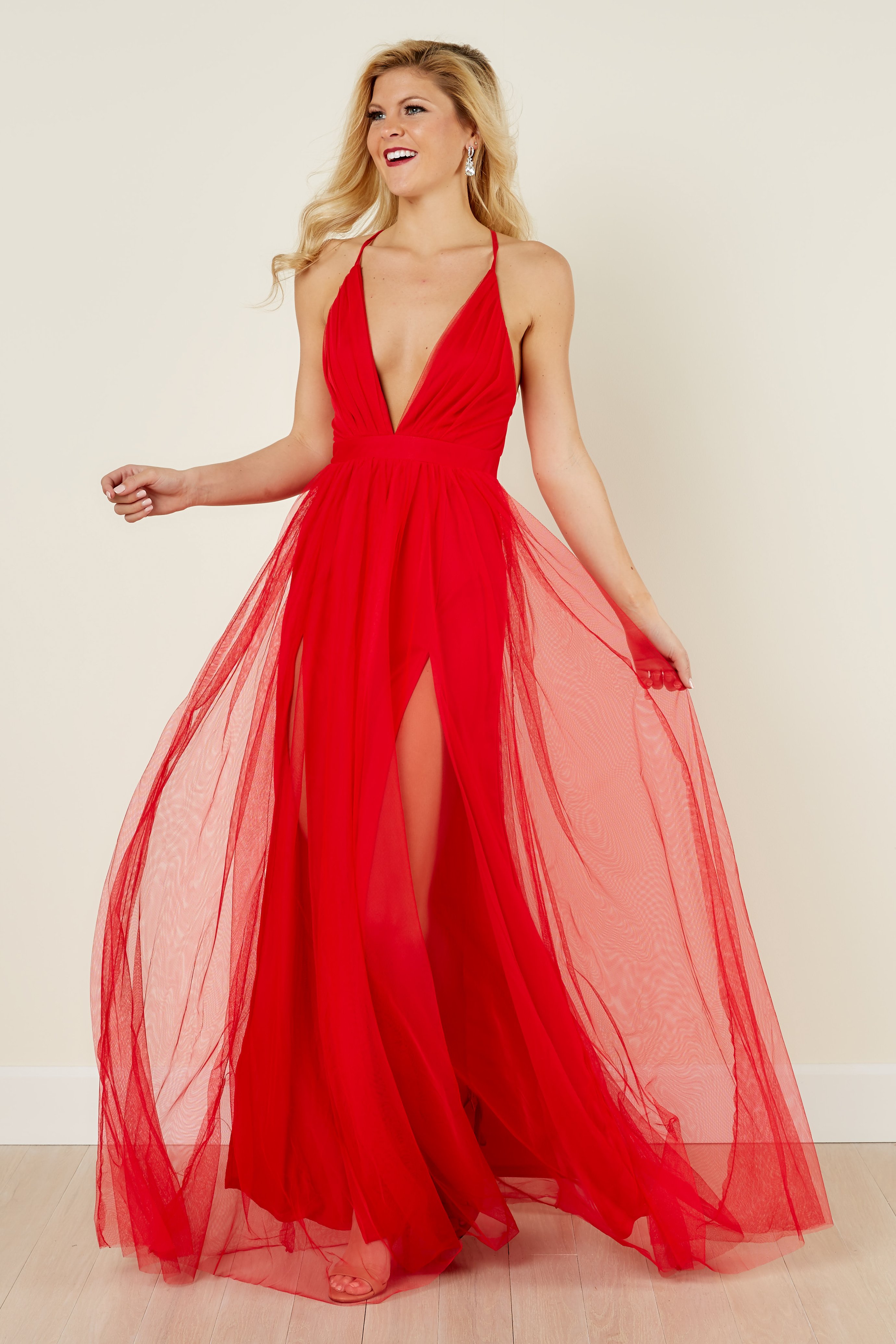 Elegant Red Dress - Maxi Dress - Deep V Neck Dress - $54.00 – Red ...