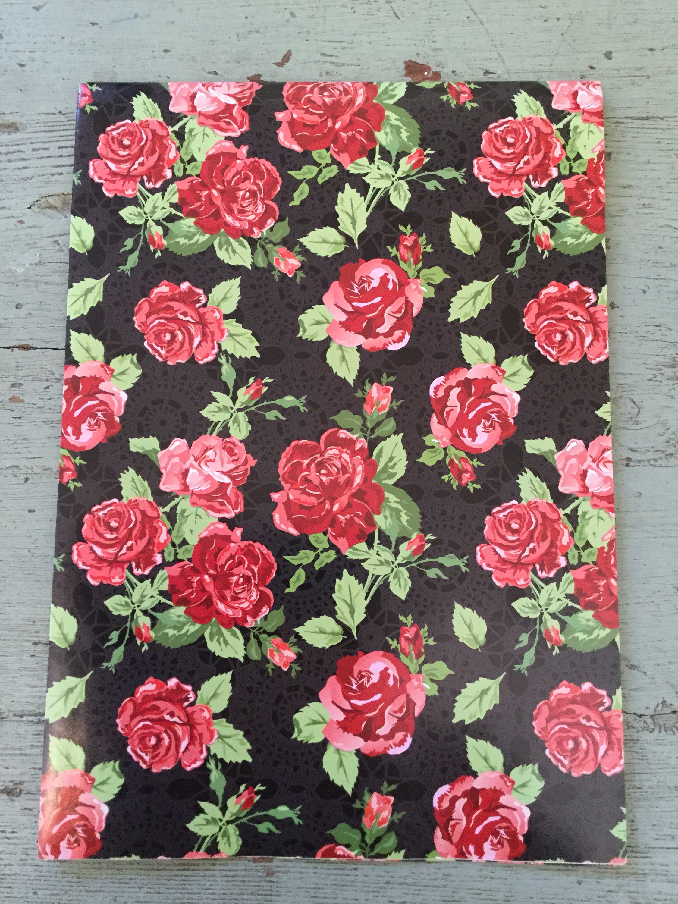 Rose Floral Print Wrapping Paper. Red Rose Folded Wrapping Paper ...