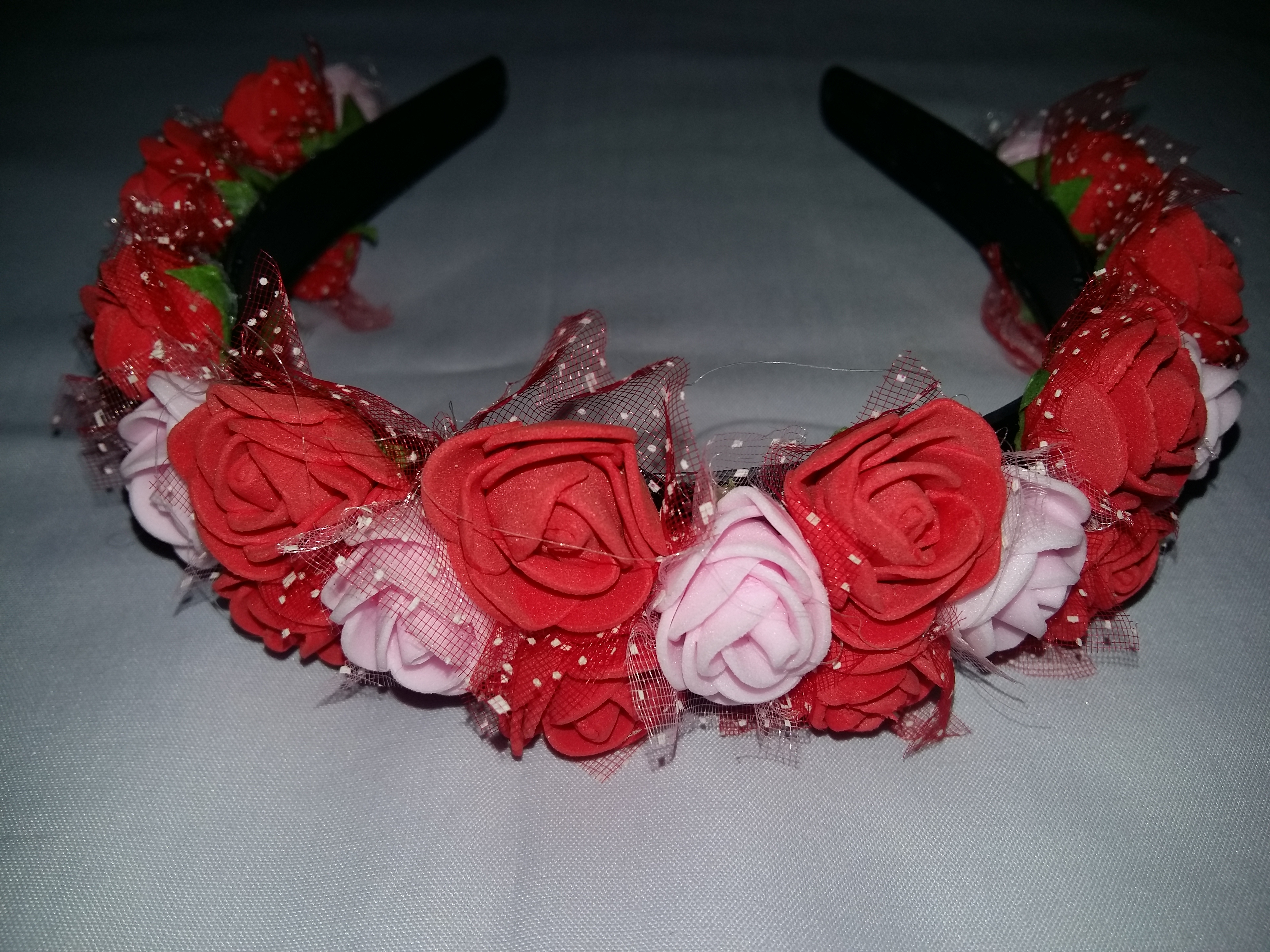 White & Red Flower Hair Band - Set Of 1 Hair Bands