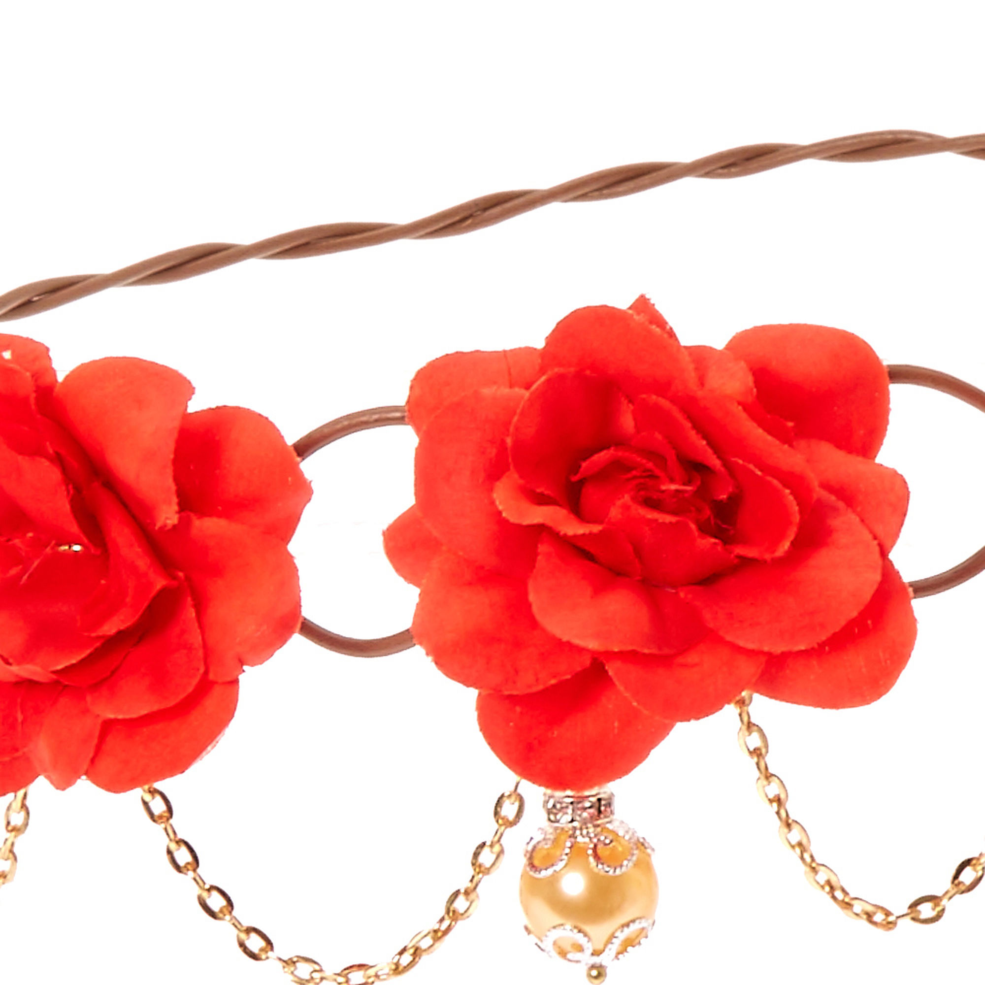 Red Flowers and Golden Chain Hair Flower Crown | Claire's