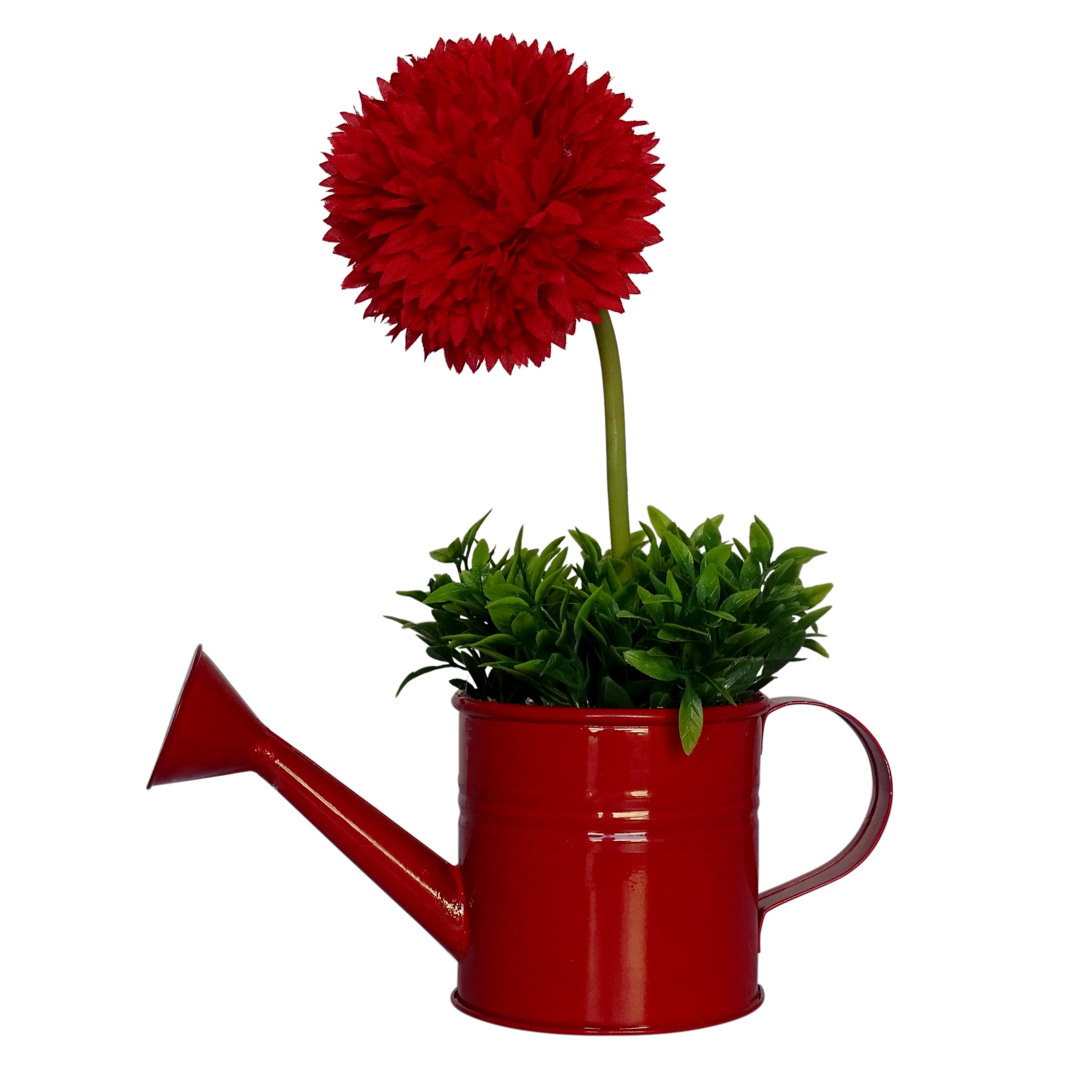 Artificial Red Flower With Red Metallic Can - Belfiore Stores