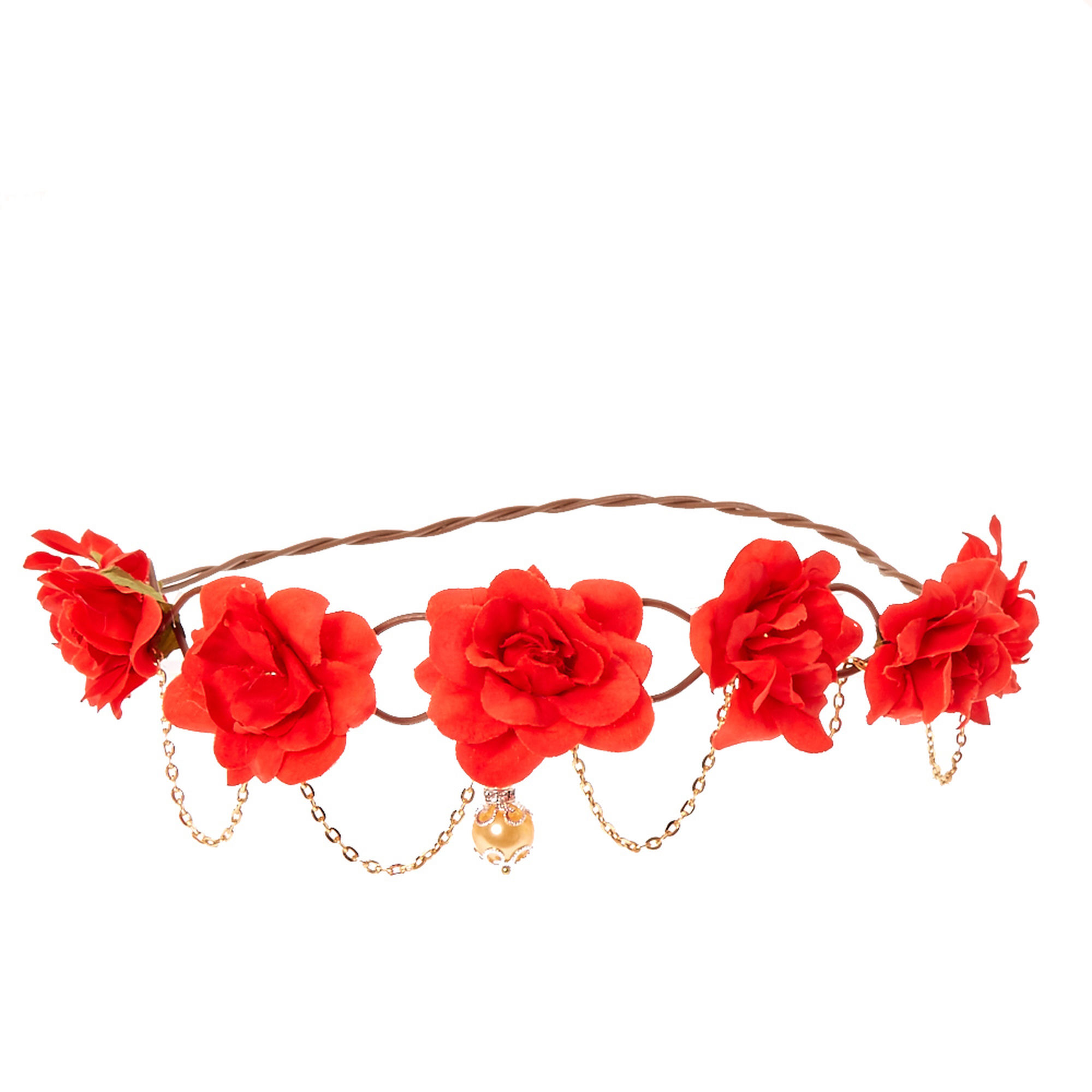 Red Flowers and Golden Chain Hair Flower Crown | Claire's