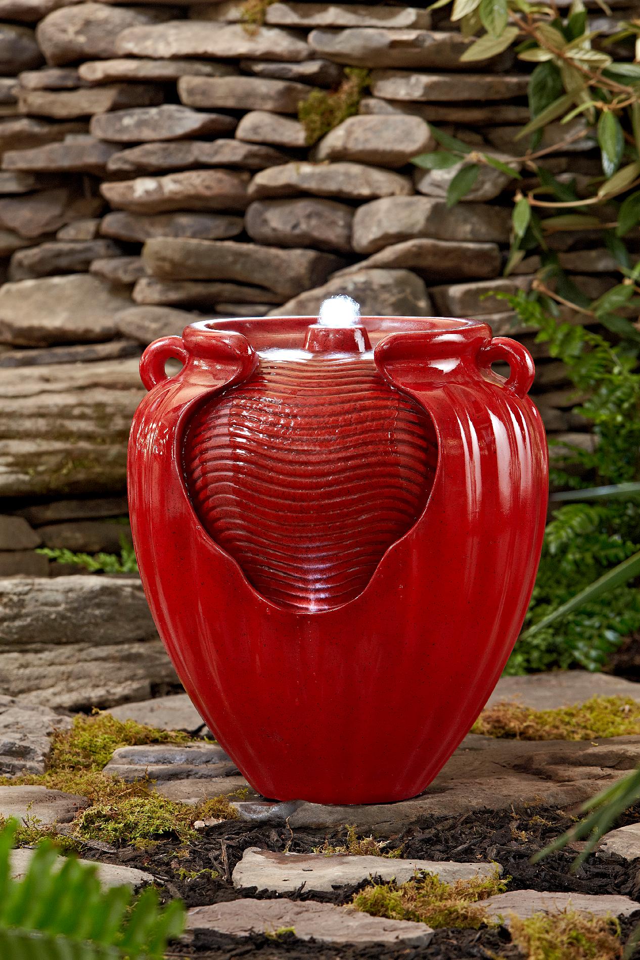 Essential Garden Glazed Pot Fountain - Red