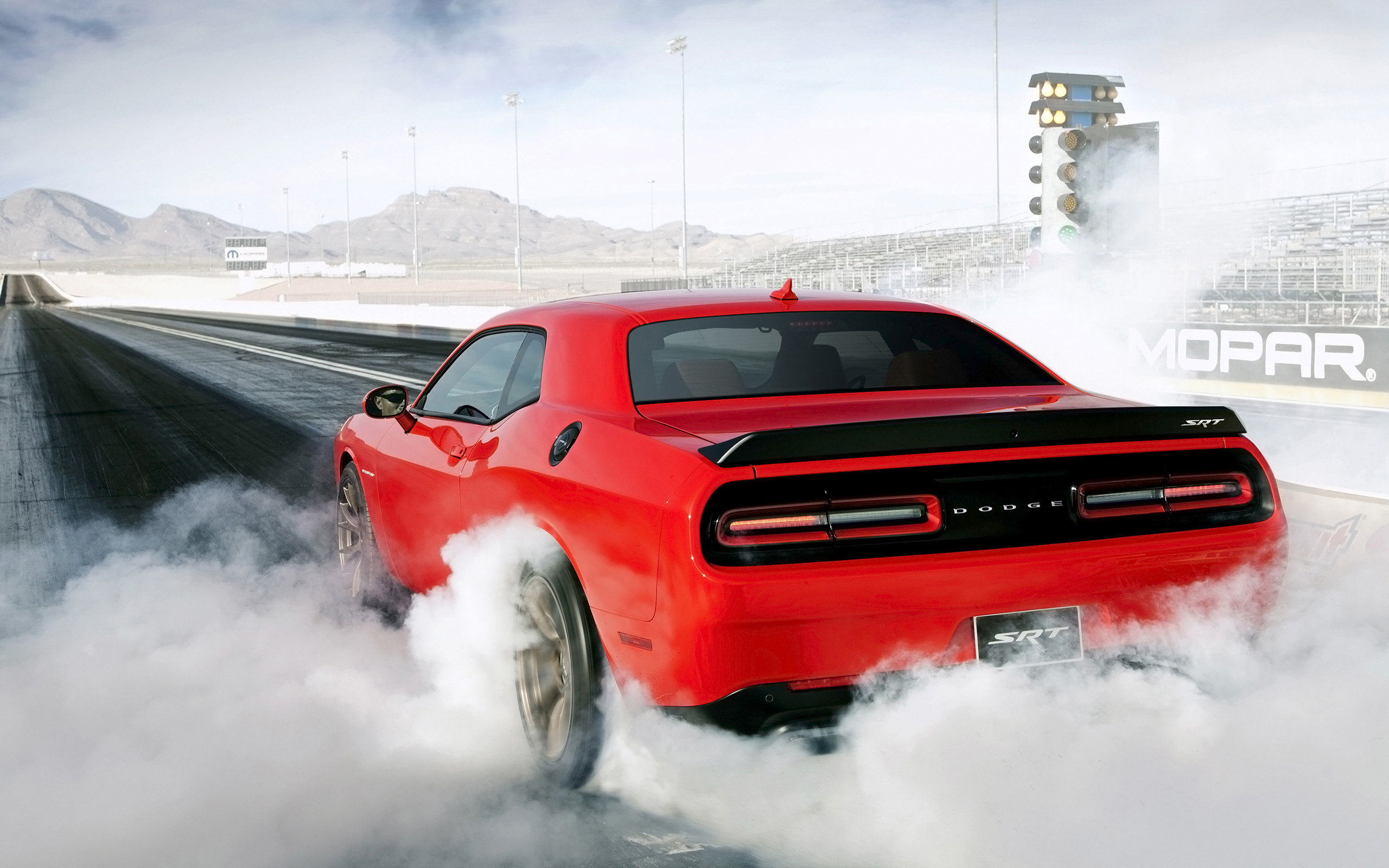 Dodge Challenger SRT Red Muscle Car Wheel Smoke Desktop Wallpaper