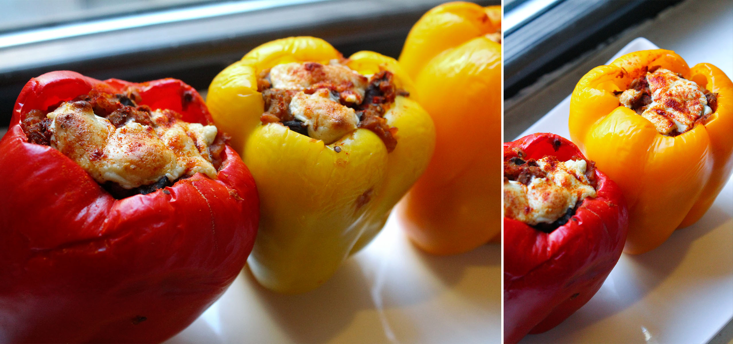 Eggplant and Black Bean Stuffed Bell Peppers | Quiche-a-Week