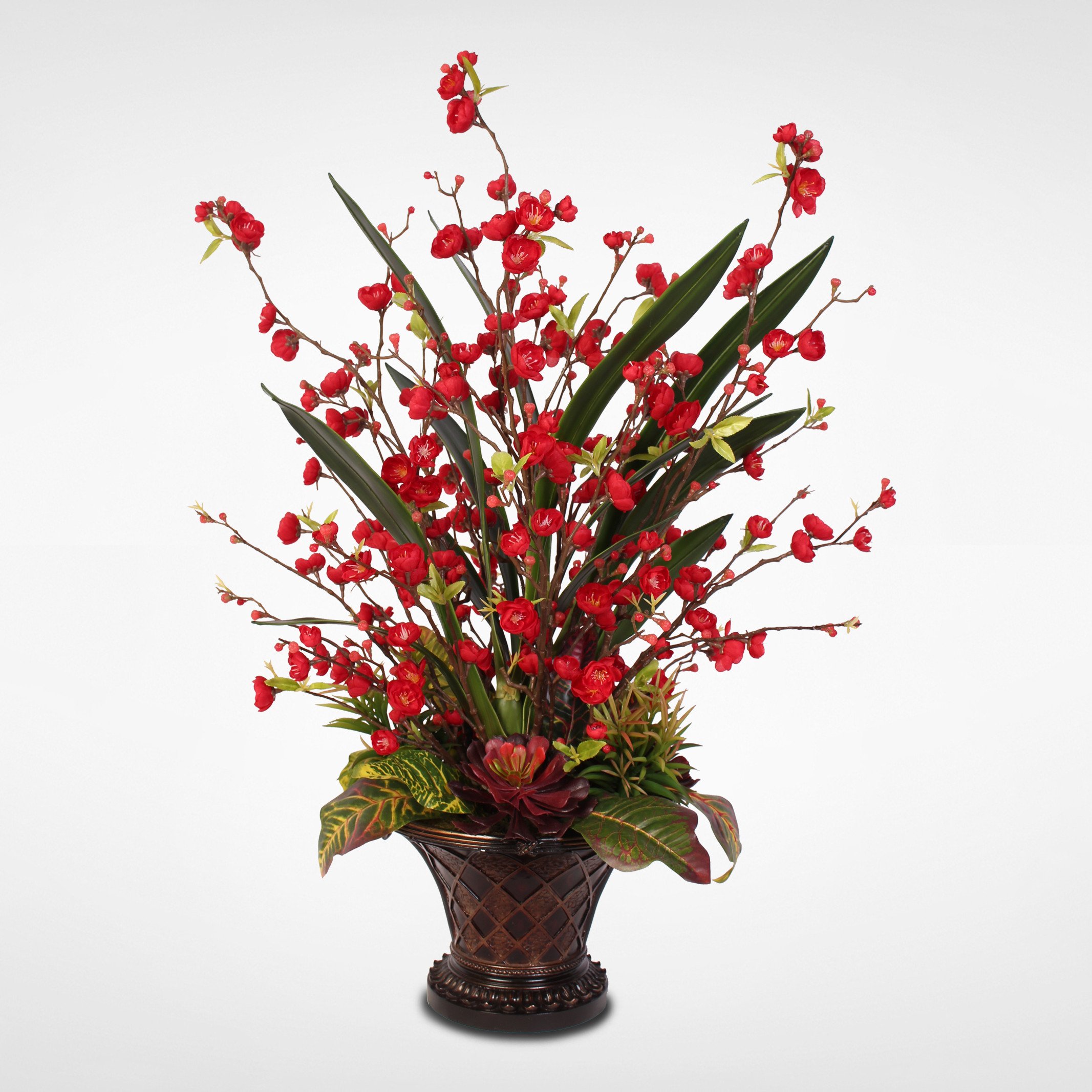 Red Silk Peach Blossom & Artificial Succulent Plants | Jenny Silks