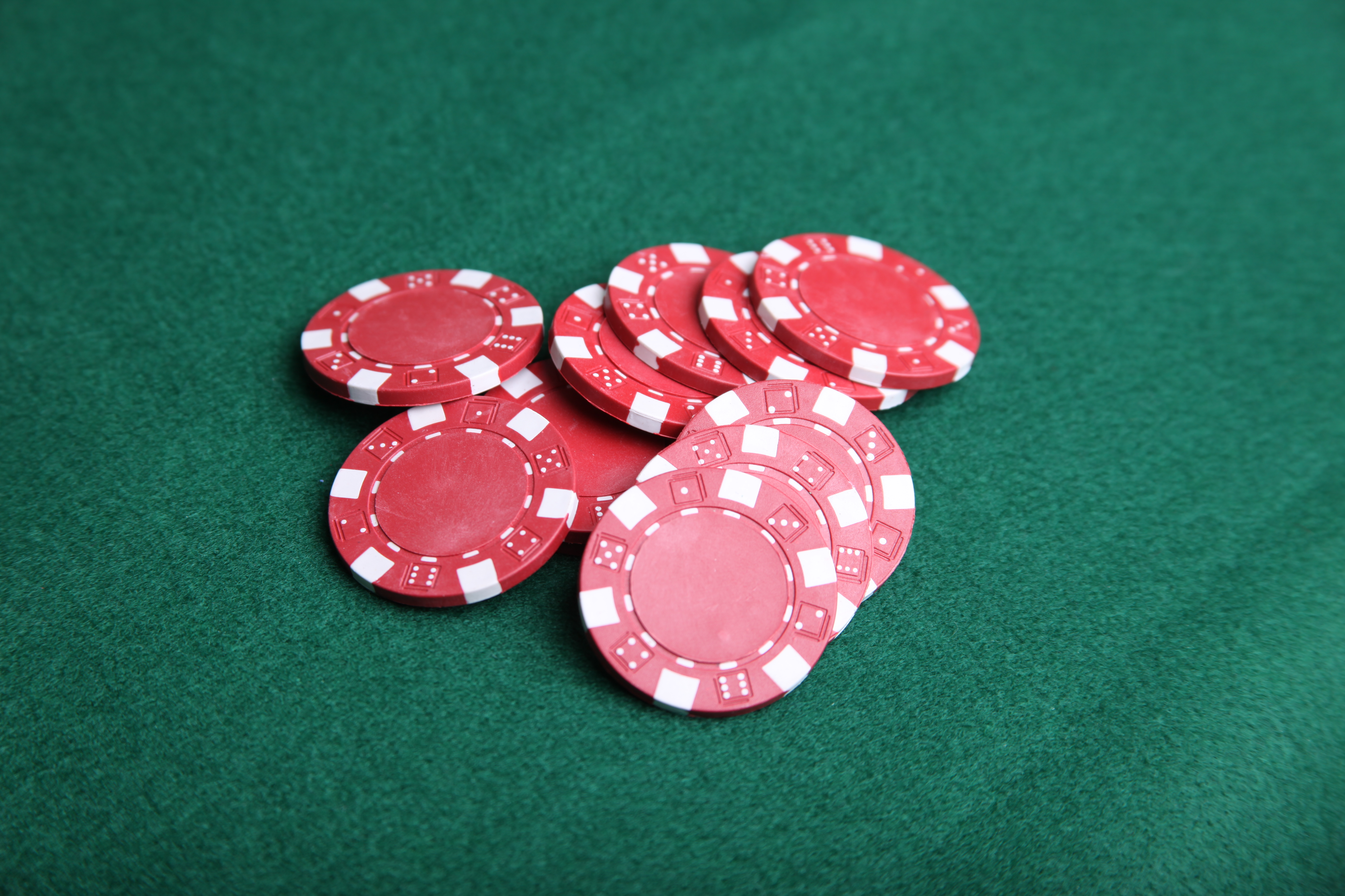 Red poker chips on green felt., Bet, Casino, Chips, Felt, HQ Photo