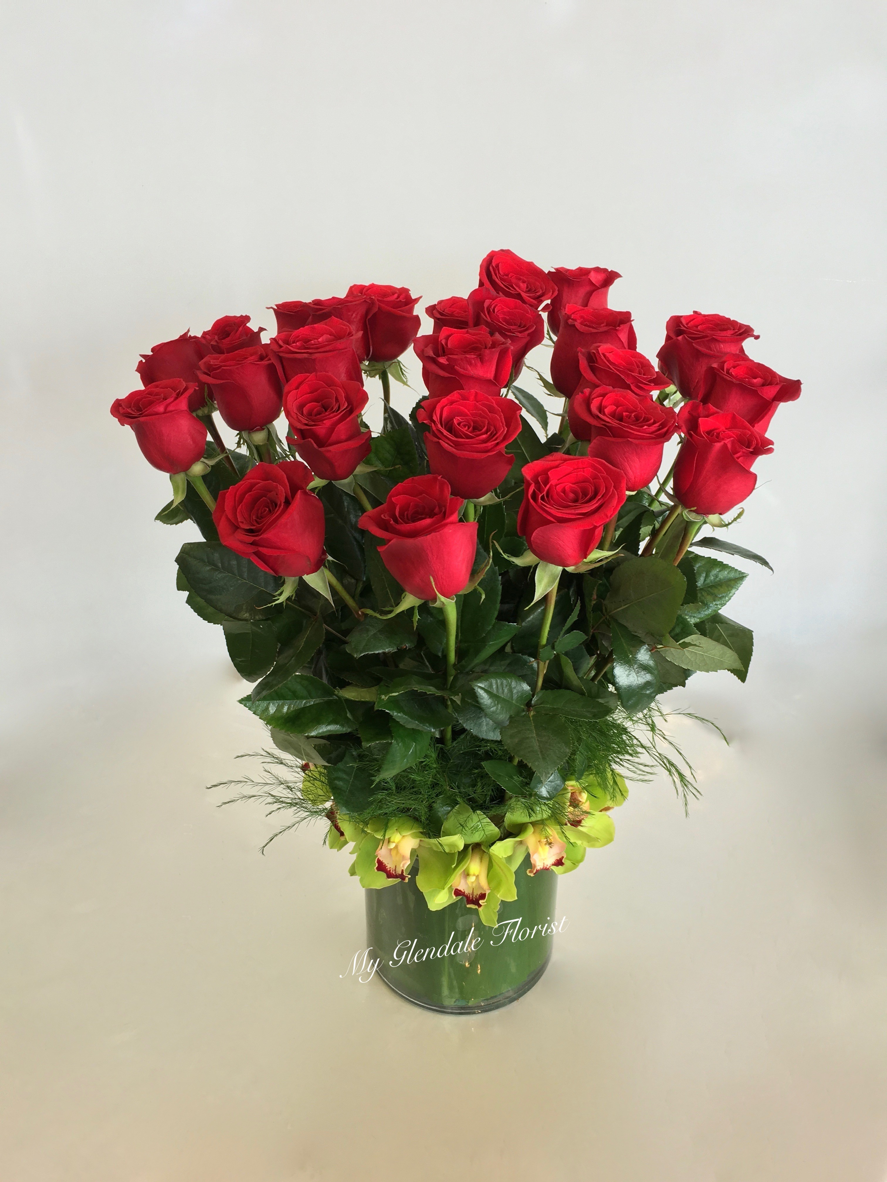 Two Dozen Red Roses and Orchids - Glendale Florist in Glendale, CA ...