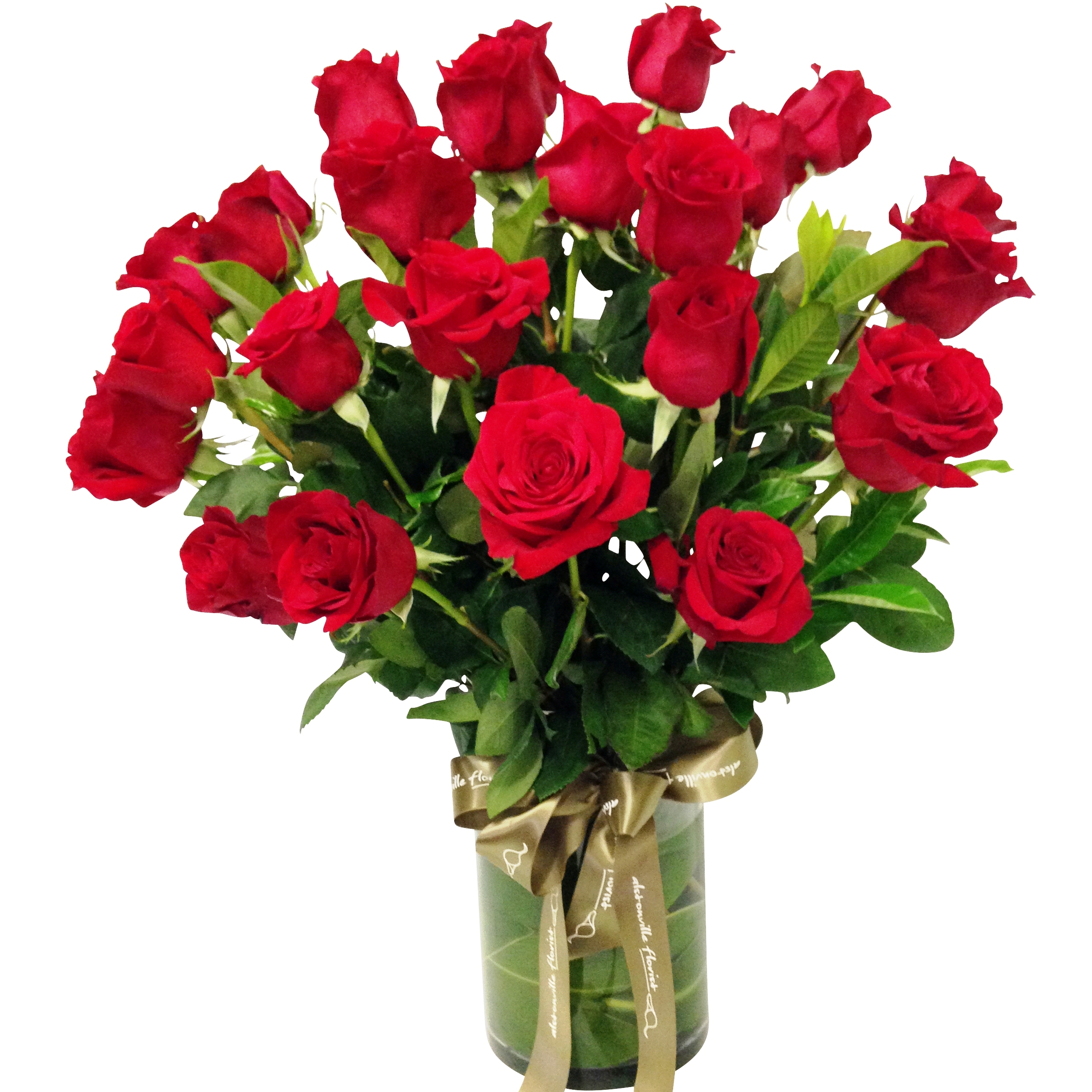 Red Roses in a Vase, 12 or 24 Premium Red Roses