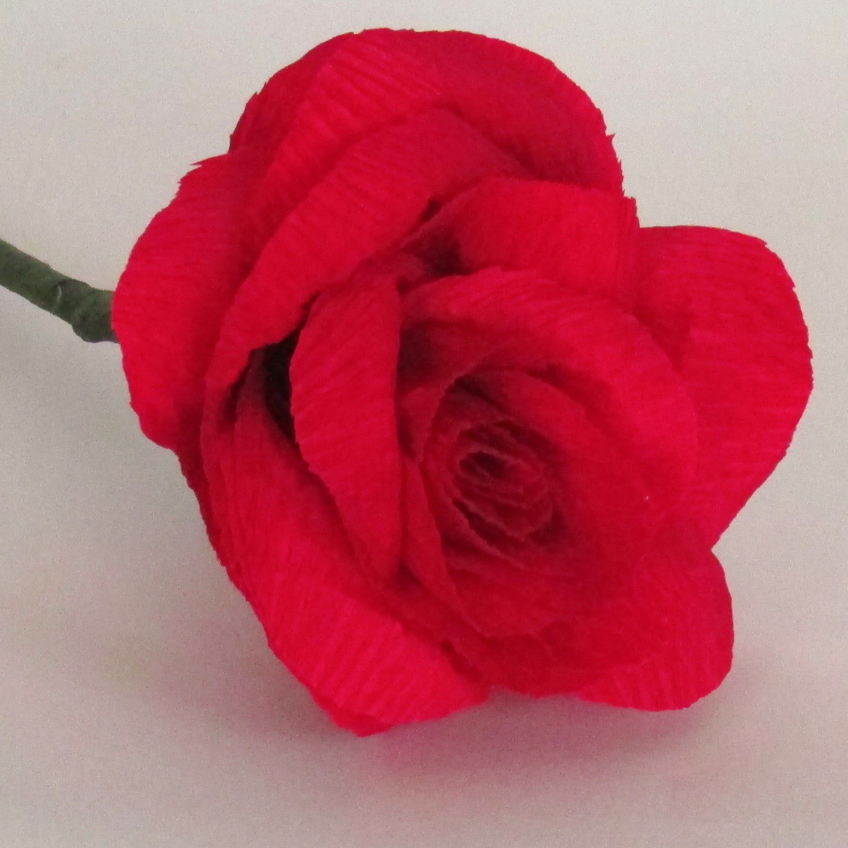 Single crepe paper rose on a real wood stem, paper flowers Available ...