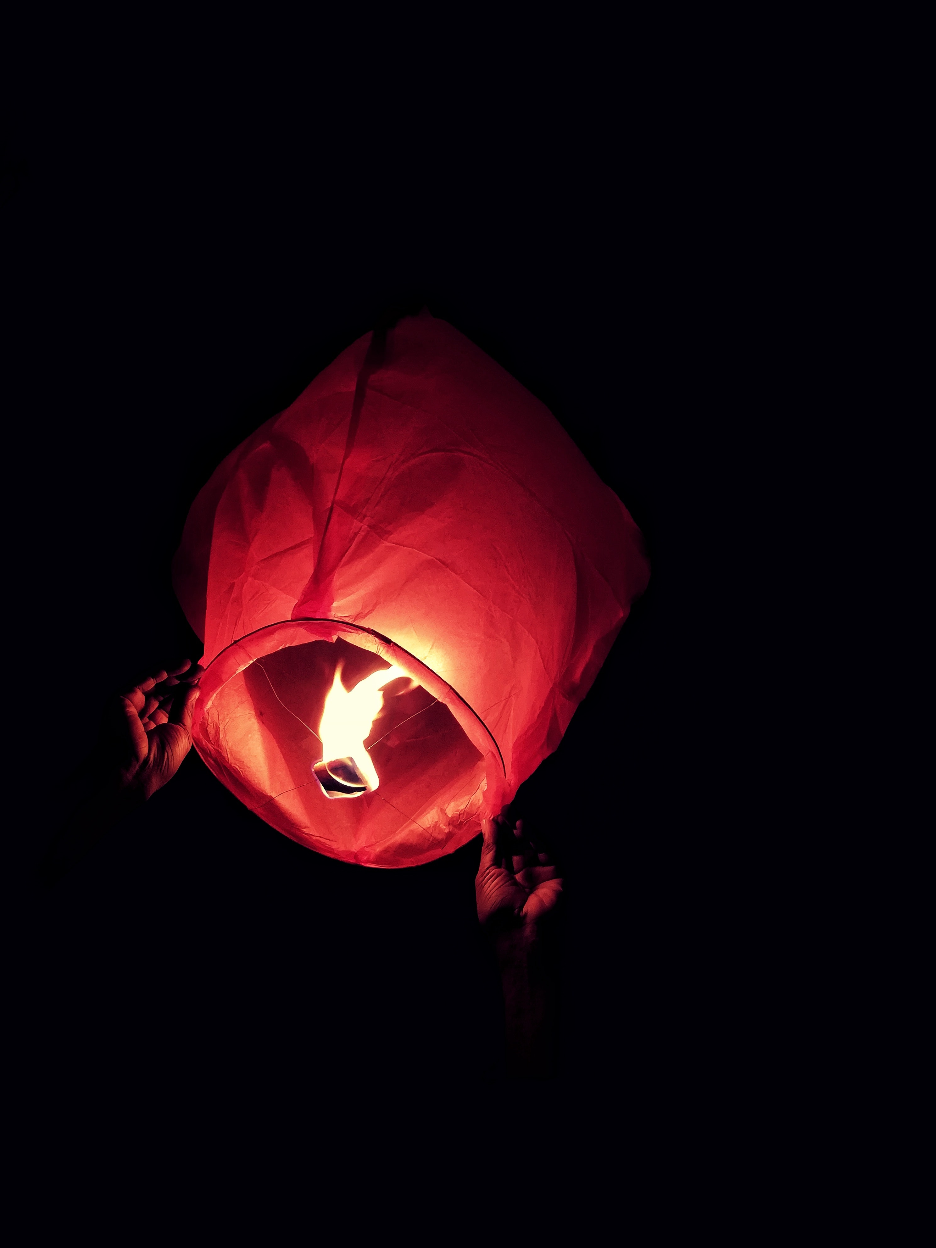 Red Sky Lantern With Fire, Art, Candle, Close-up, Dark, HQ Photo