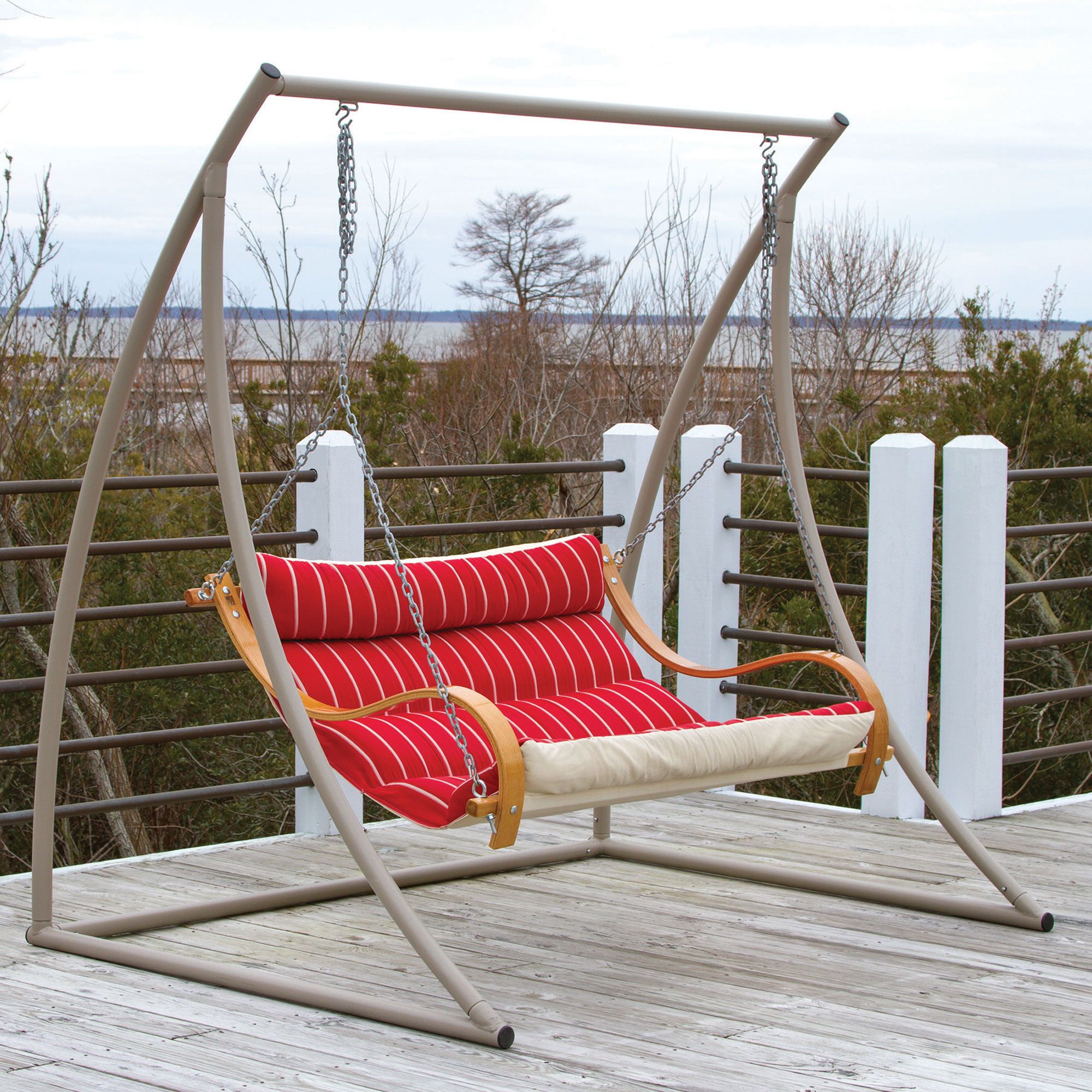 Royal Red Stripe Deluxe Cushioned Double Swing | DFOHome