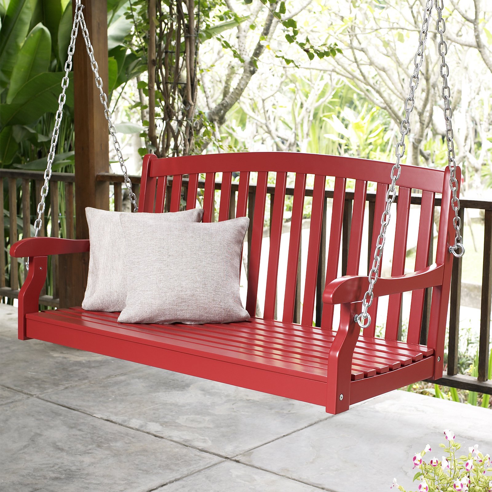 Coral Coast Pleasant Bay Curved Back Porch Swing - Painted Red ...