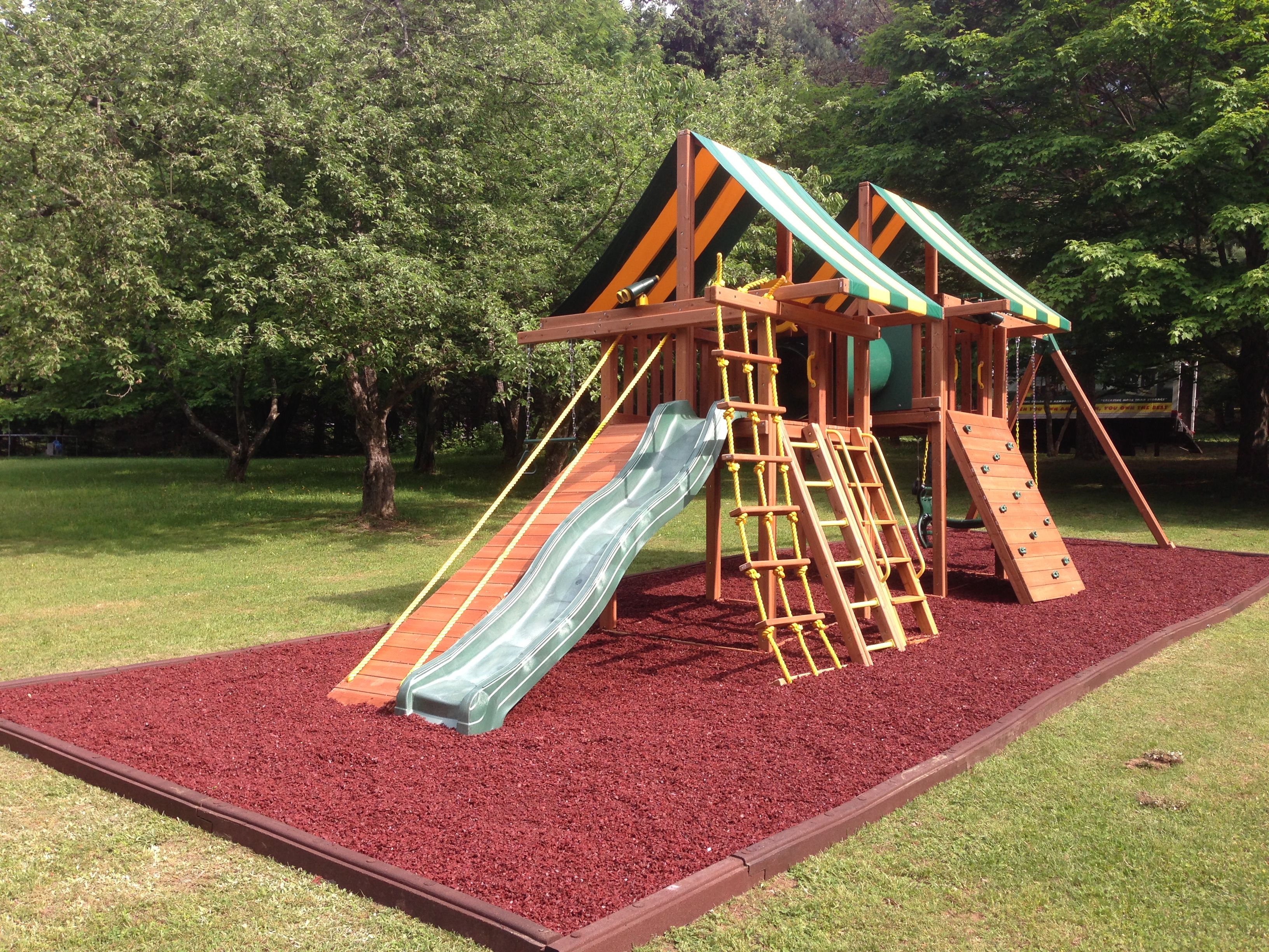 Custom swing set with red rubber mulch. | Playgrounds | Pinterest ...