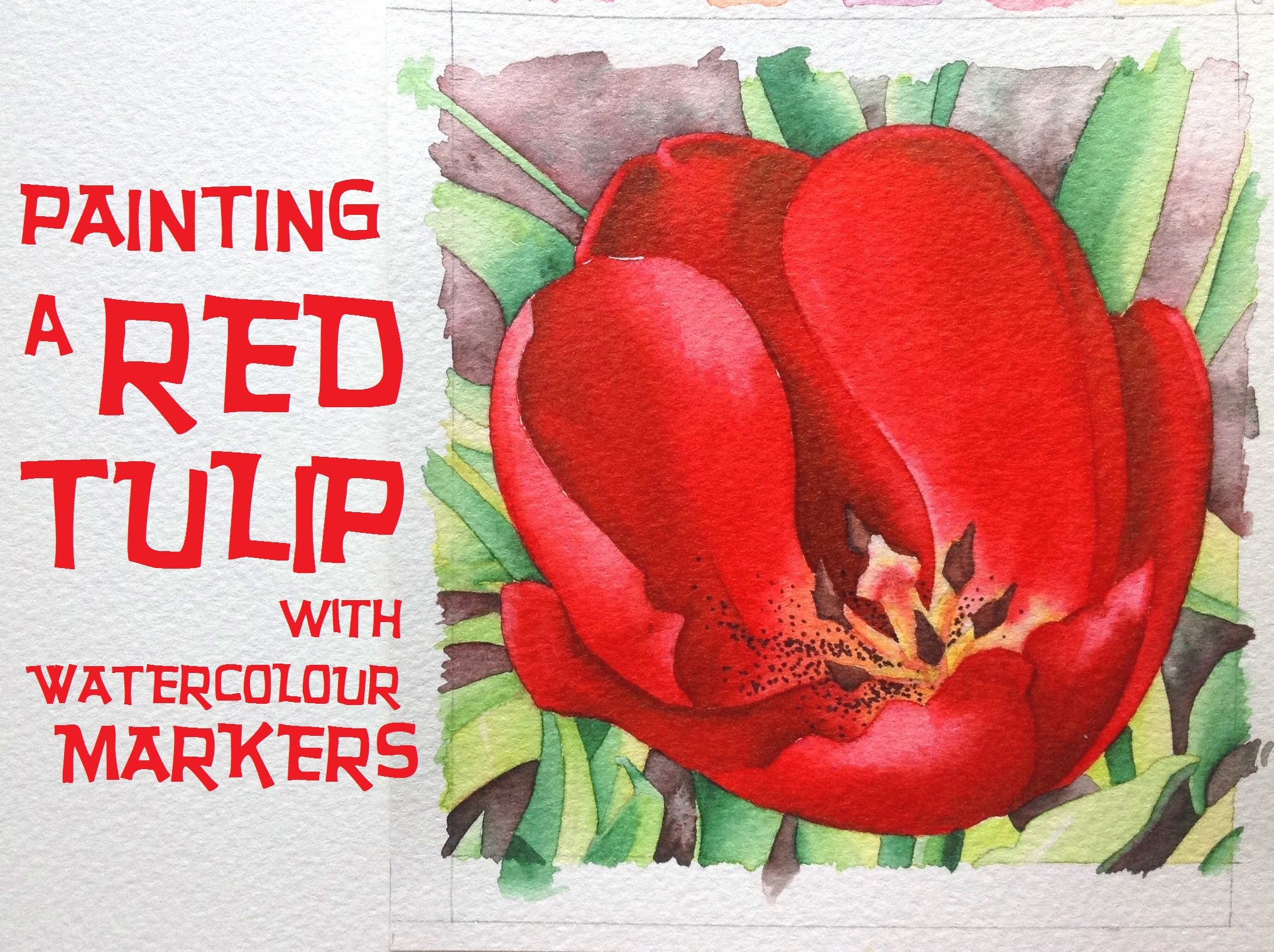 Aquamarkers: How to paint a Red Tulip - watercolour markers tutorial ...