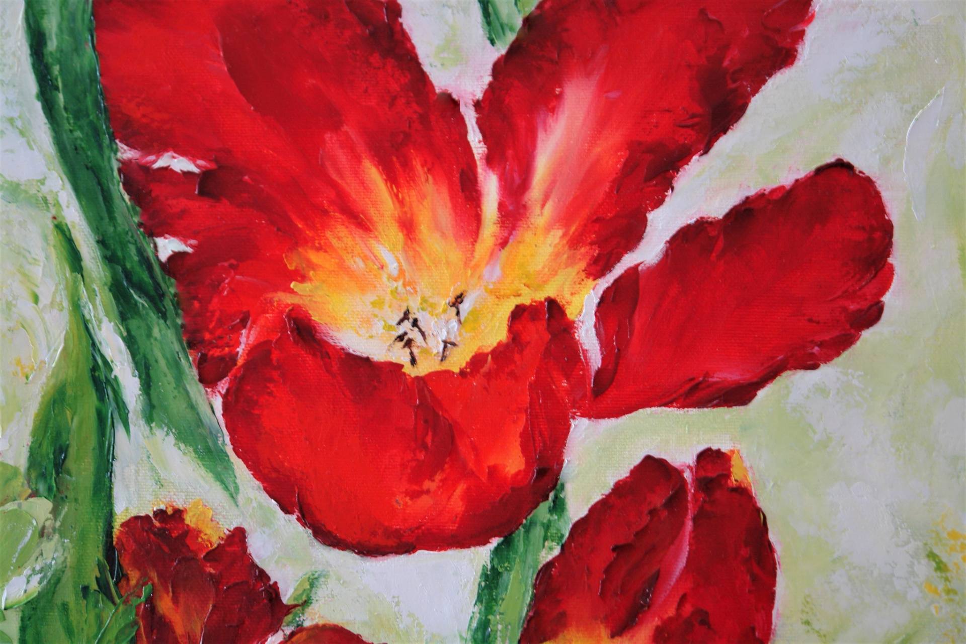 Saatchi Art: Blossom series. Red tulips, oil painting on canvas ...