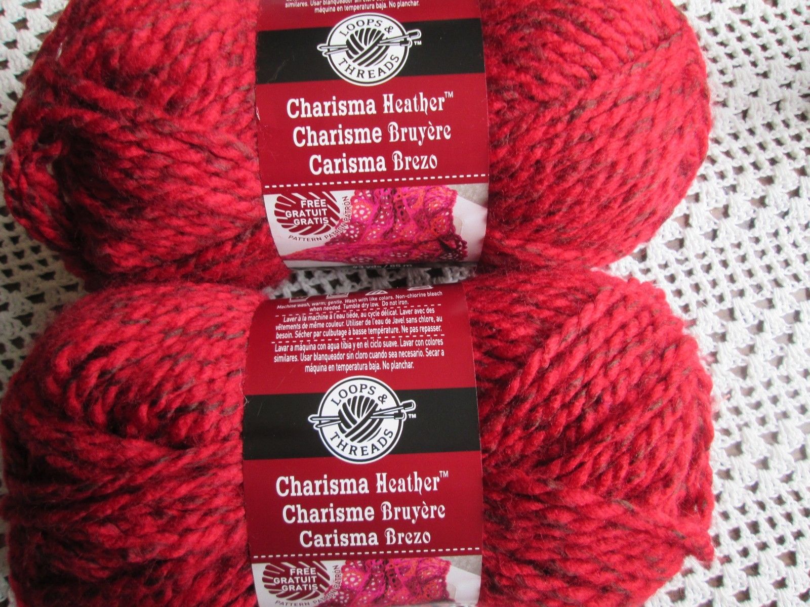 2 Skeins of Charisma Heather Yarn by Loops & Threads - Red | eBay