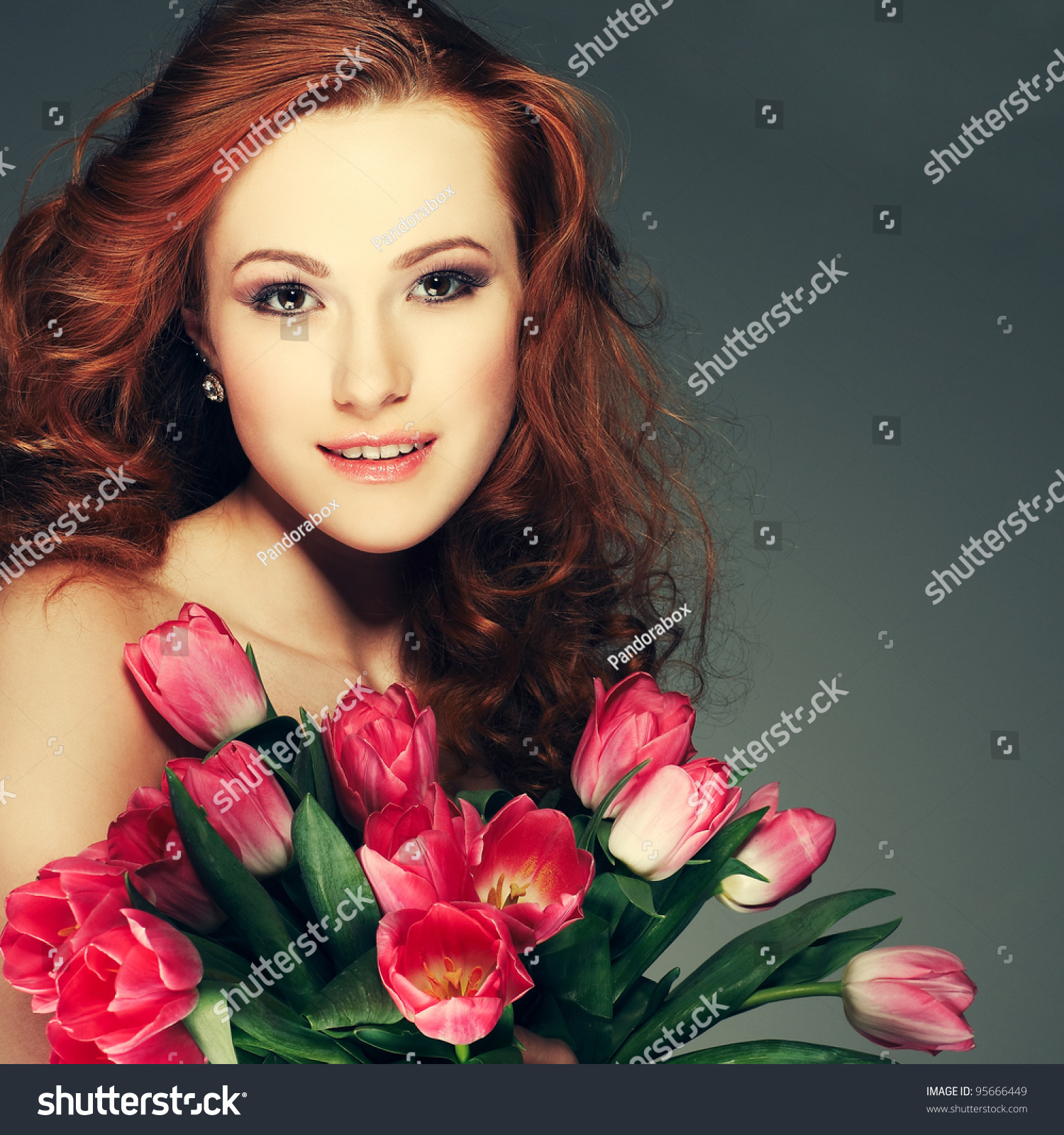 Beautiful Young Redheaded Girl Tulips Stock Photo (Royalty Free ...