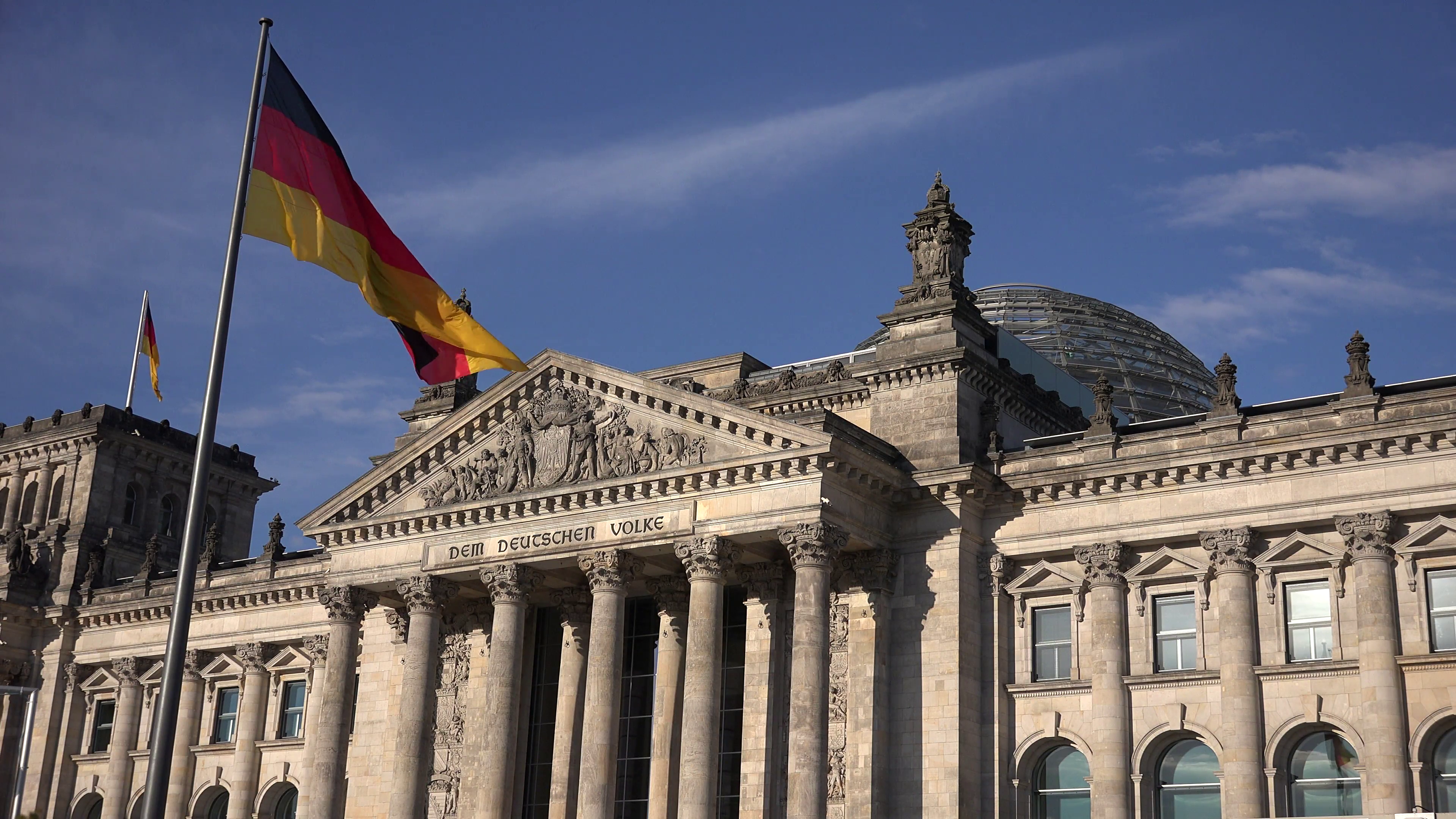 ULTRA HD 4K Reichstag building bundestag facade Berlin german flag ...