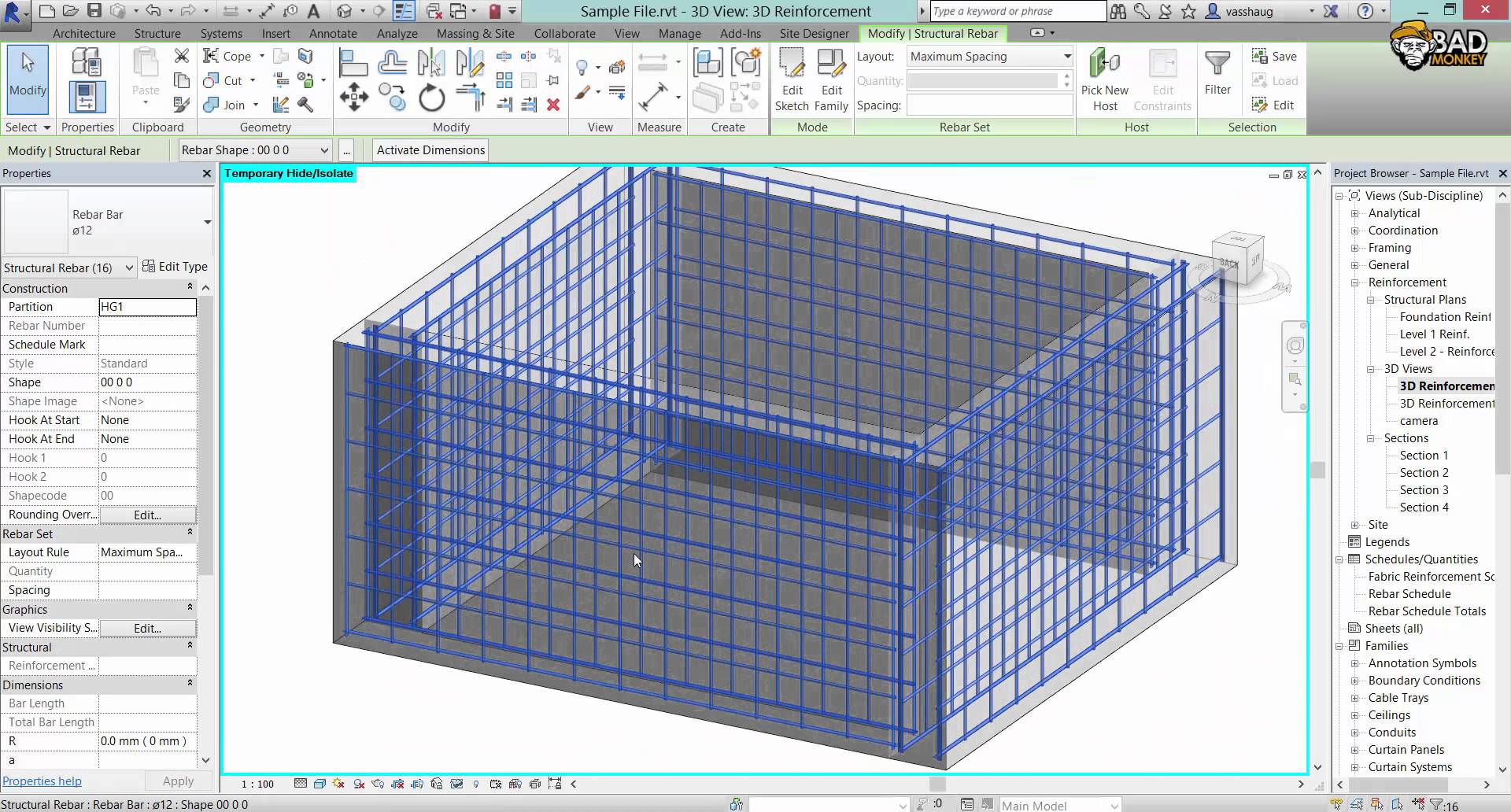 Reinforcing of simple concrete structure in Revit 2015 - YouTube