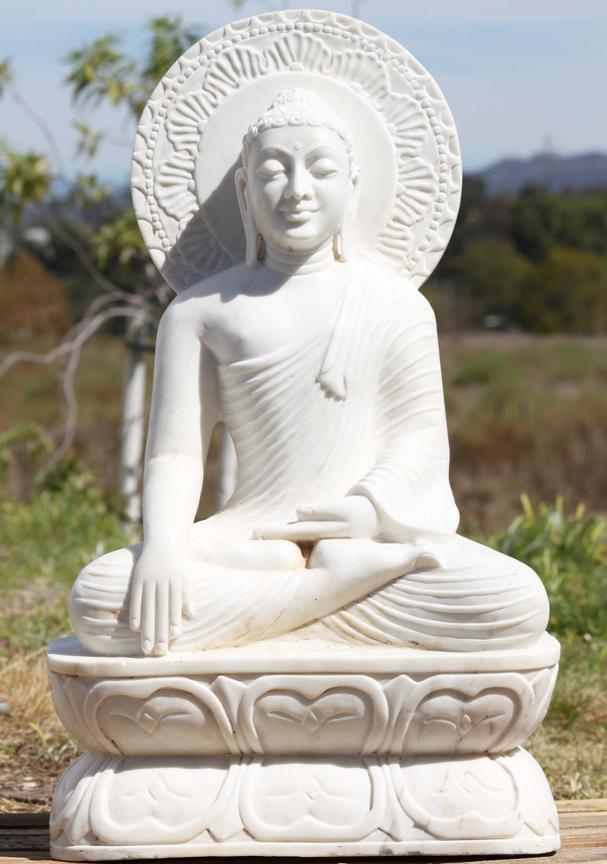 SOLD White Marble Buddha Statue with Halo 30