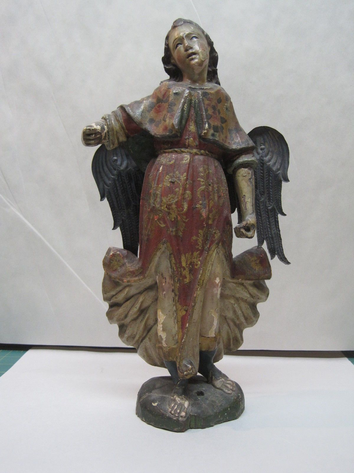 Antique Hand Carved Wood Religious Figure Of Michael The Archangel ...