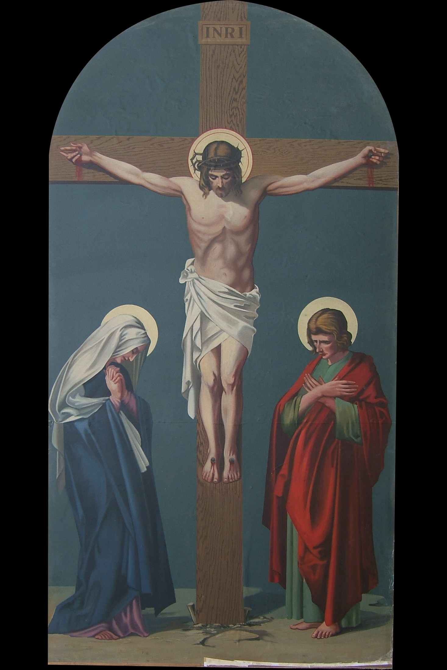 Large Romanesque Crucifixion Painting