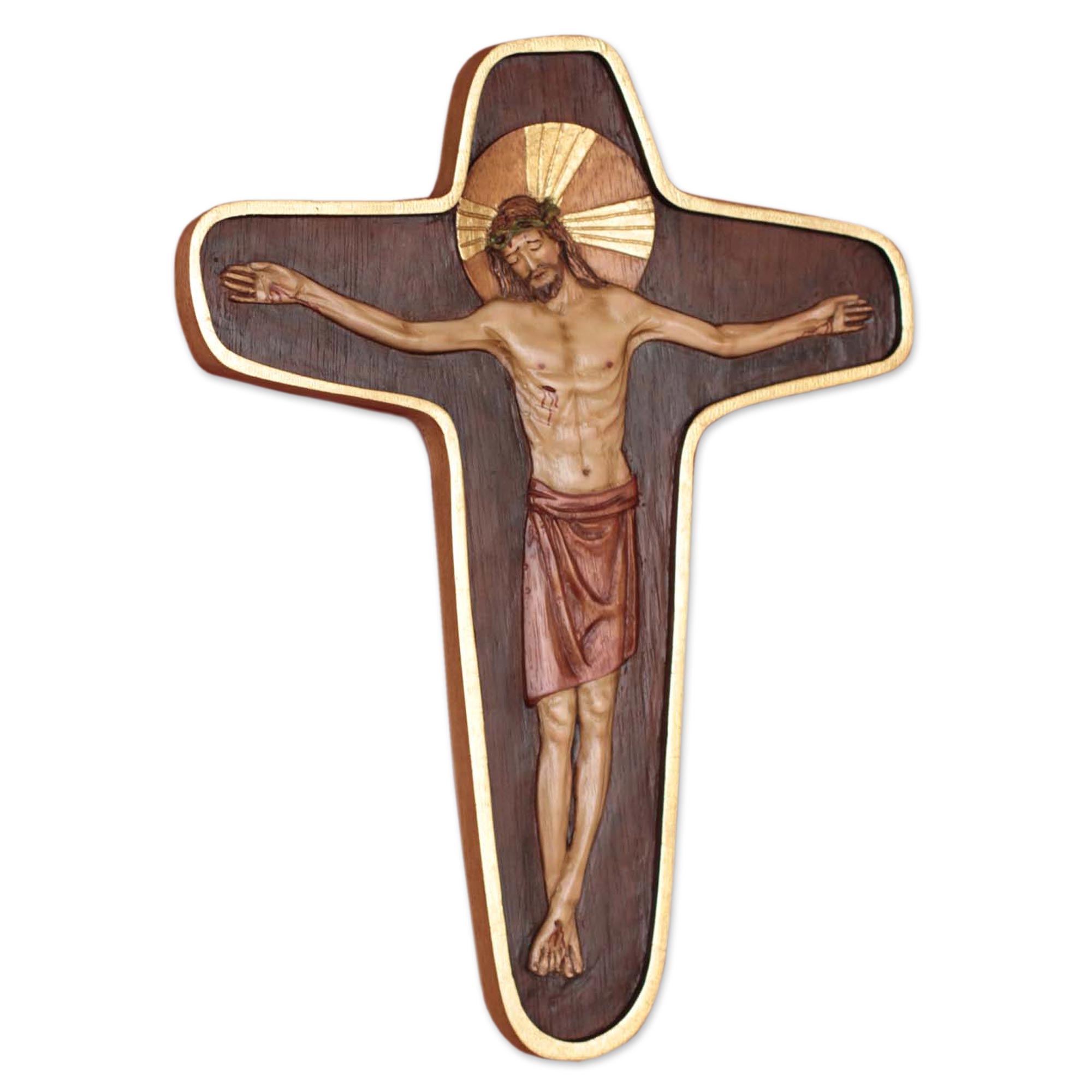 Cedar Wood Cross Relief Panel Wall Art - Byzantine Crucifix | NOVICA